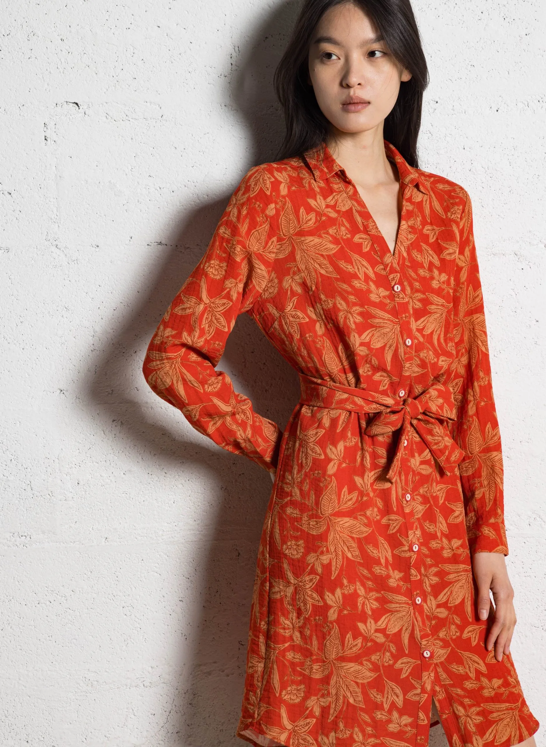 Robe midi imprimée Orange