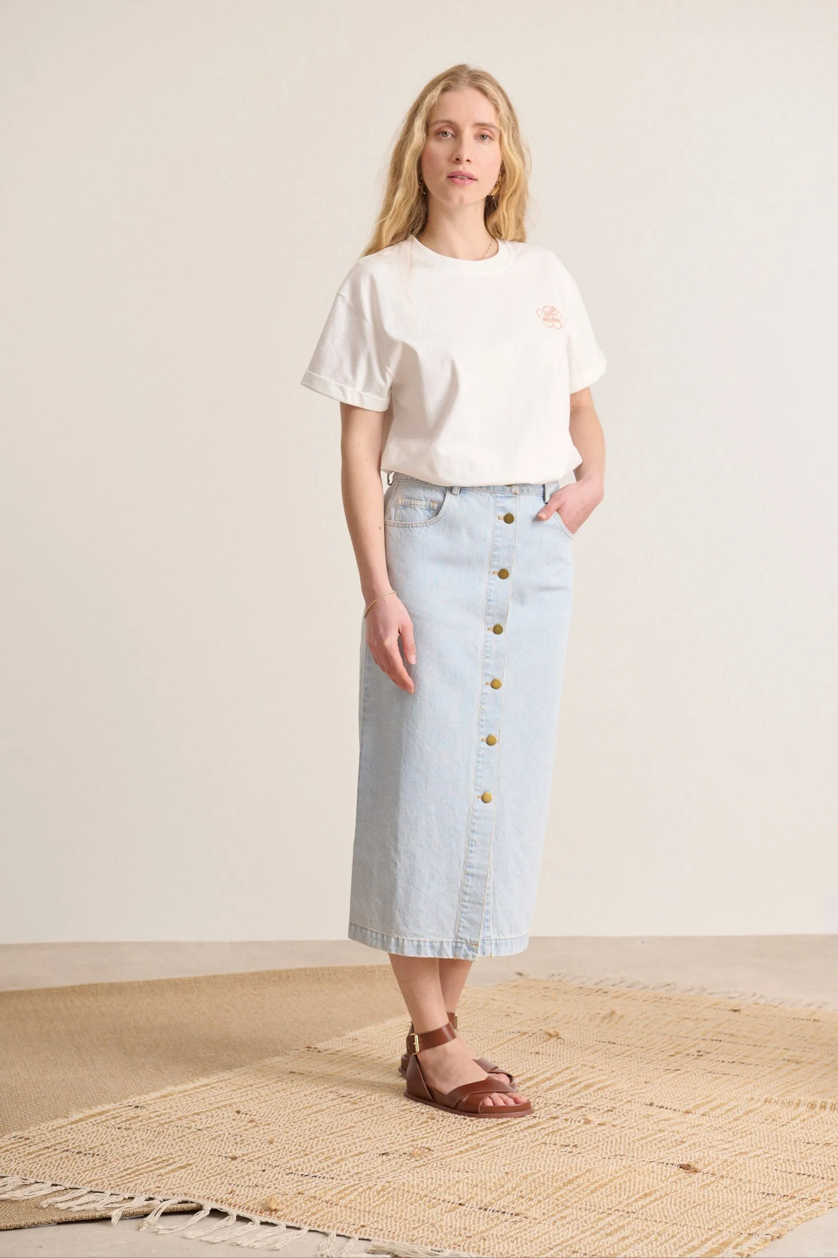 Jupe midi boutonnée en denim Bleu VAQUITAT