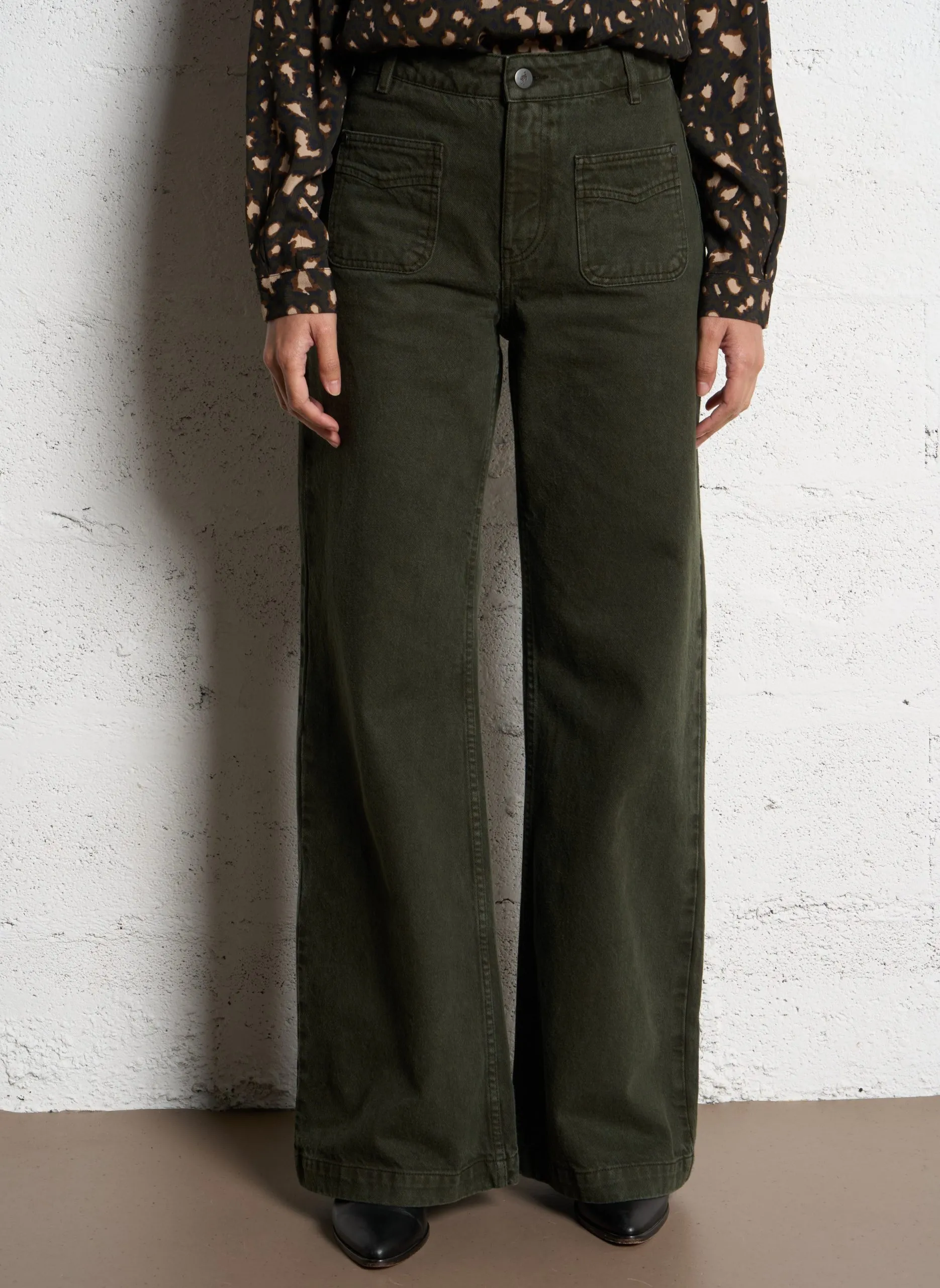 Jean large taille haute en coton Vert LE HAILEY