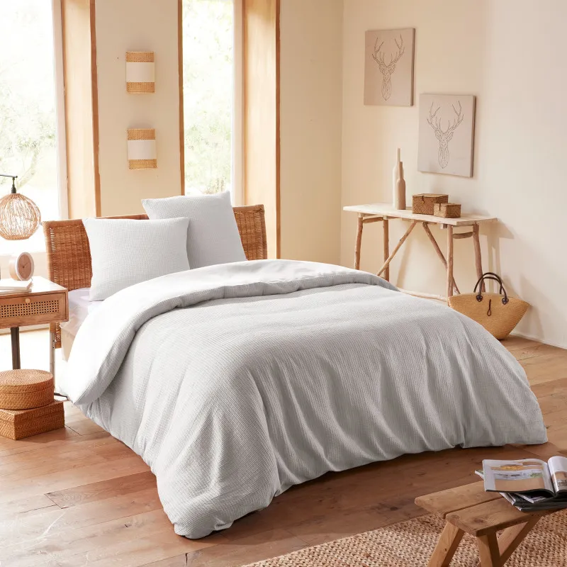 Parure de couette "nid d'abeille" 240 x 220 pour lit 2 places 140 à 160 cm Gris