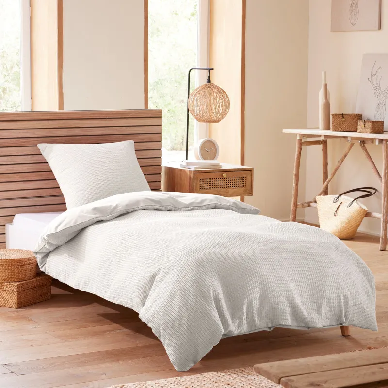 Parure de couette "nid d'abeille" 140 x 200 pour lit 1 place Blanc