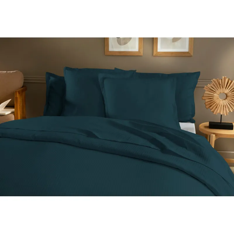 Parure de couette "triomphe" 100% satin de coton peigné avec fines rayures / 120 fils /cm² coton pur Bleu