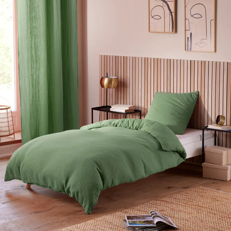 Parure de couette "noah" gaze de coton 140 x 200 pour lit 1 place Vert