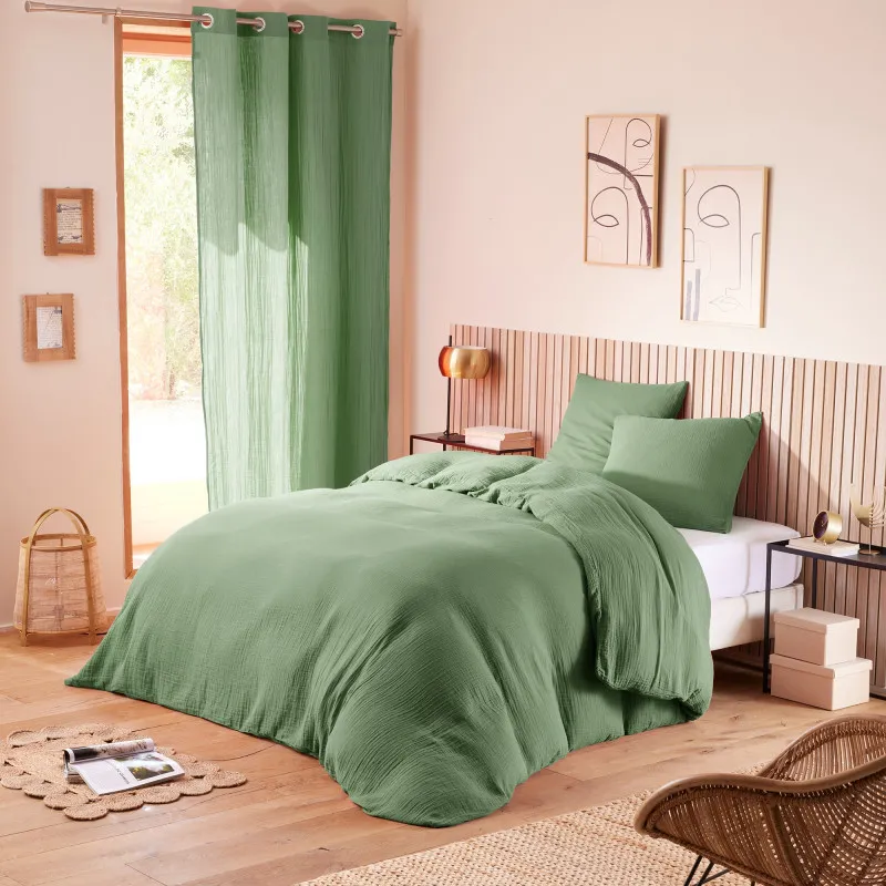 Parure de couette "noah" gaze de coton 260 x 240 pour lit 2 places "king size" 160 à 180 cm Vert