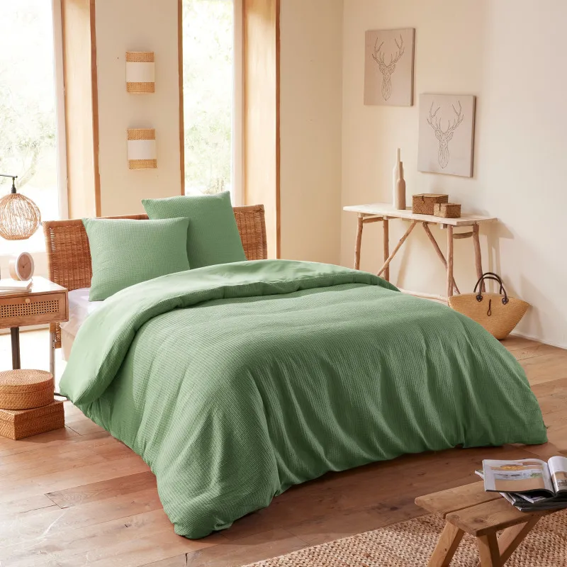 Parure de couette "nid d'abeille" 260 x 240 pour lit 2 places "king size" 160 à 180 cm Vert