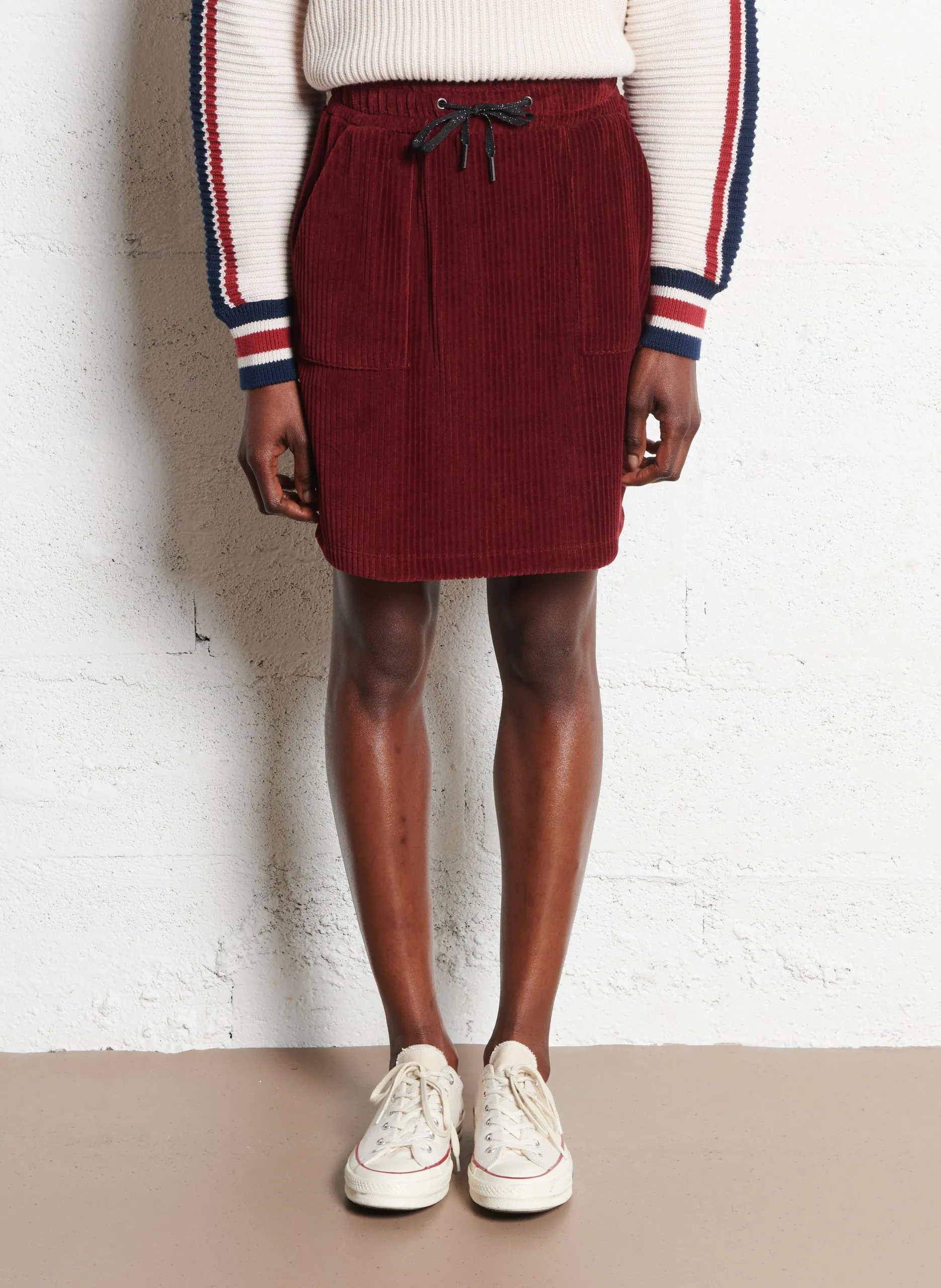 Jupe courte en maille de velours côtelée Rouge