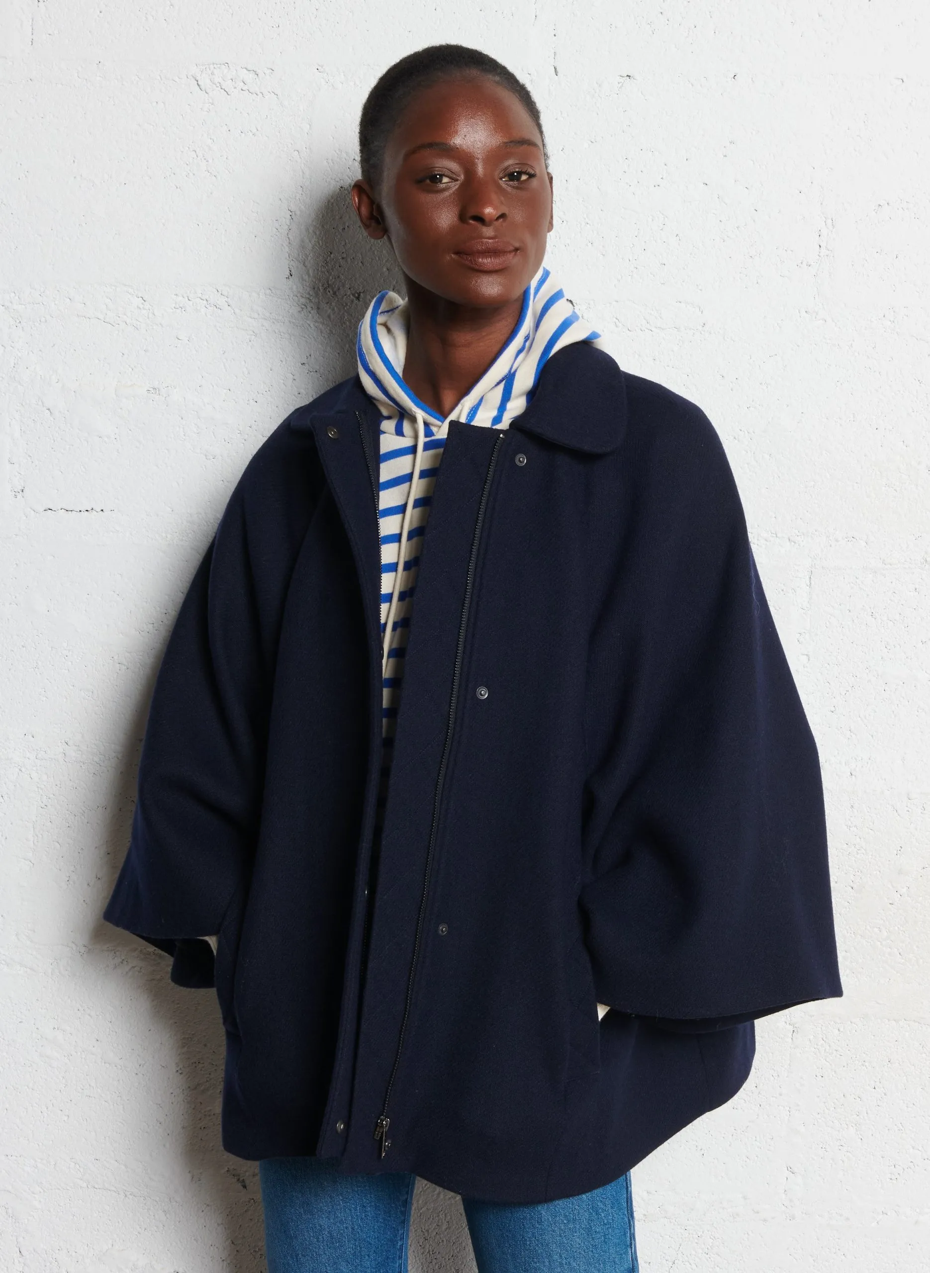 Cape ample en laine mélangée Bleu DORIA