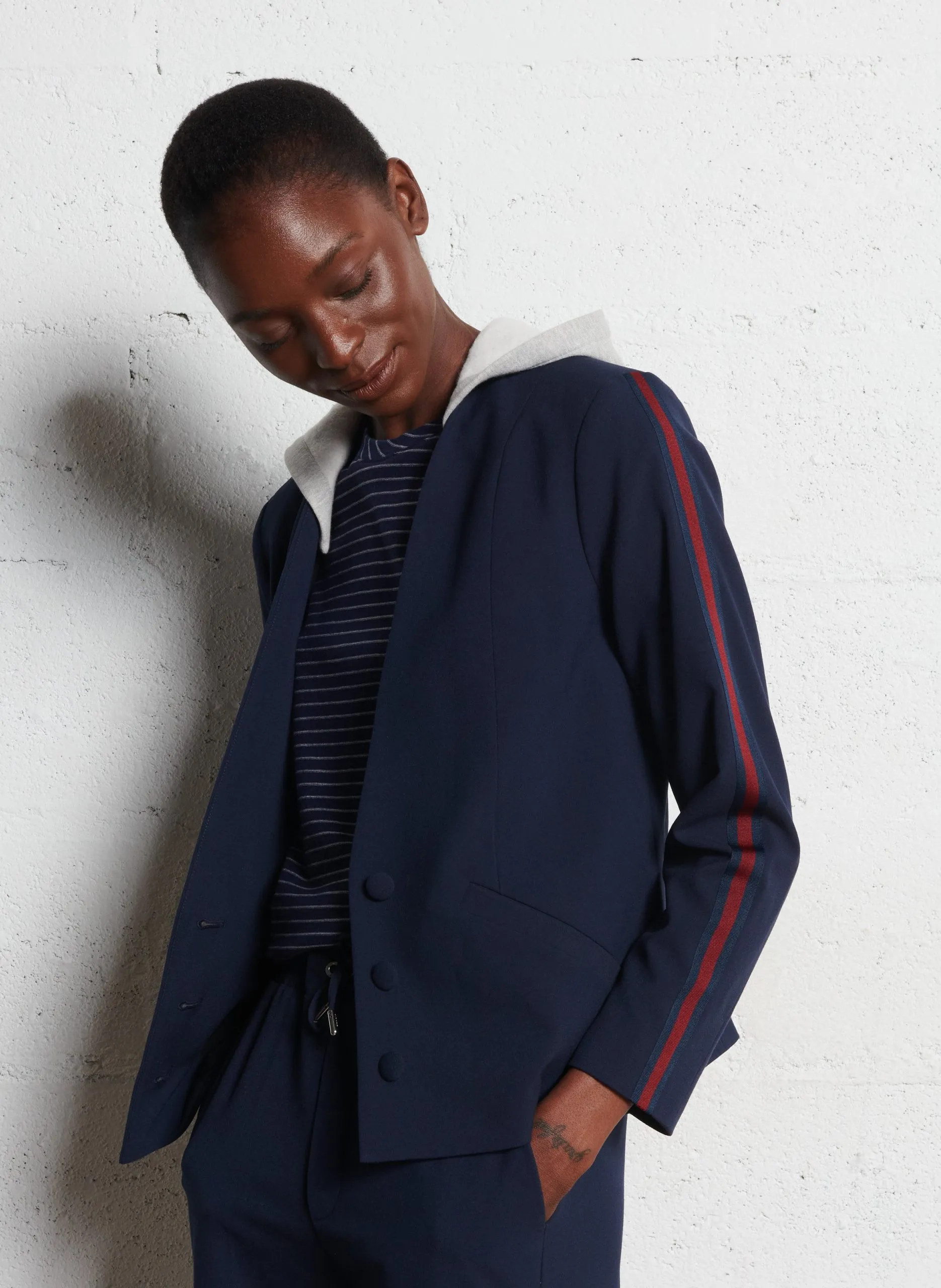 Veste droite à capuche Bleu