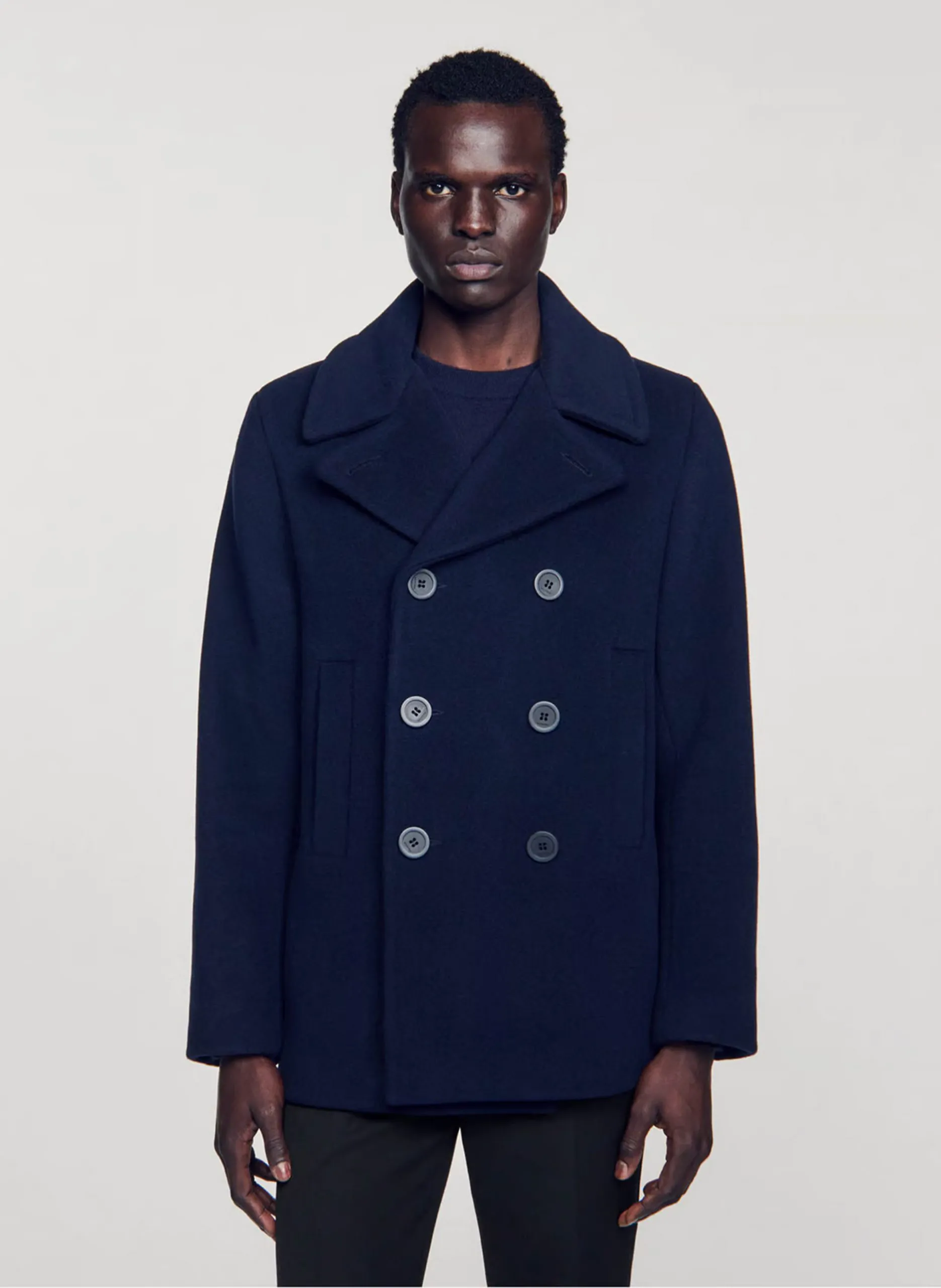 Manteau droit en laine mélangée Bleu