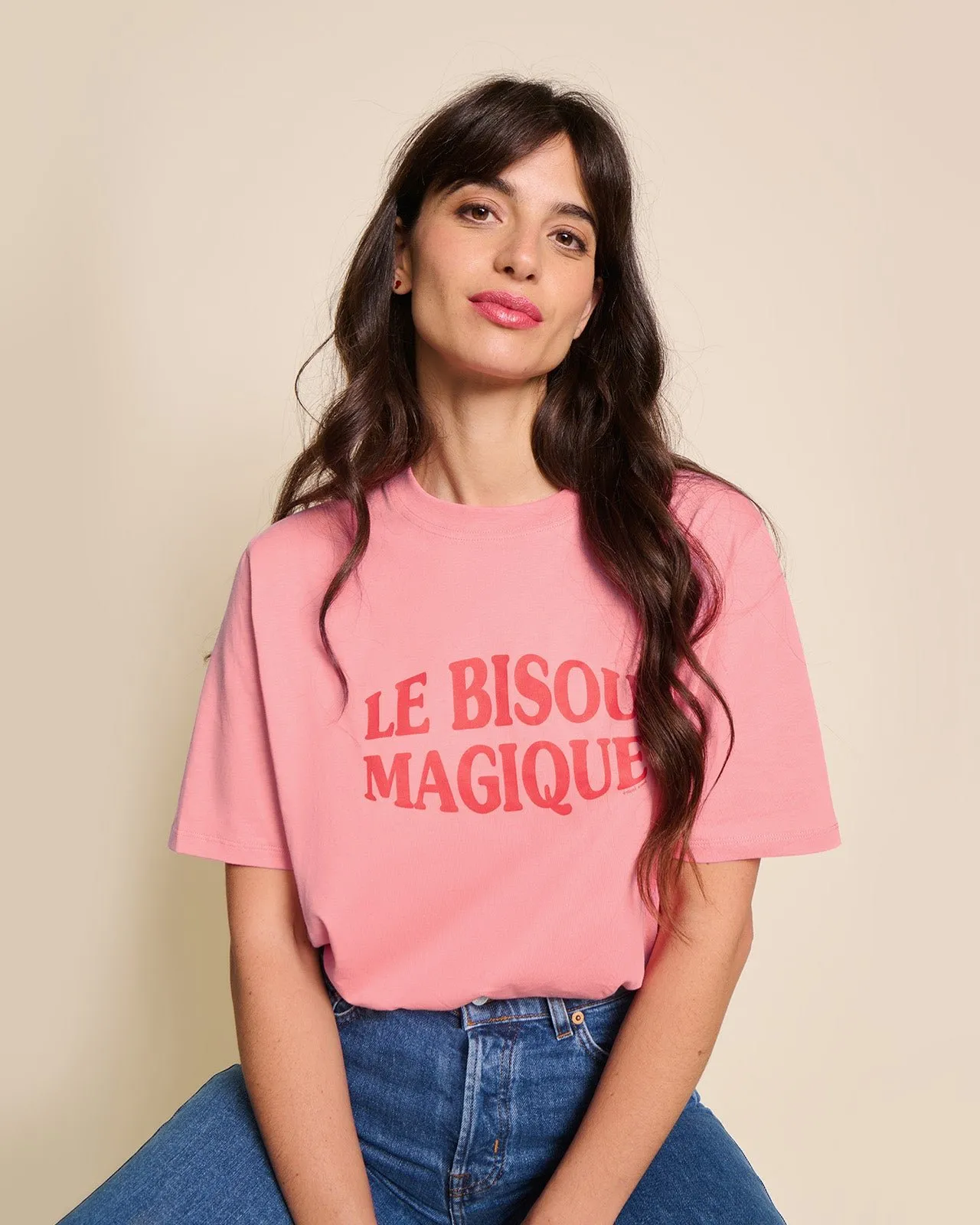 Le t-shirt le bisou magique en coton bio Rose