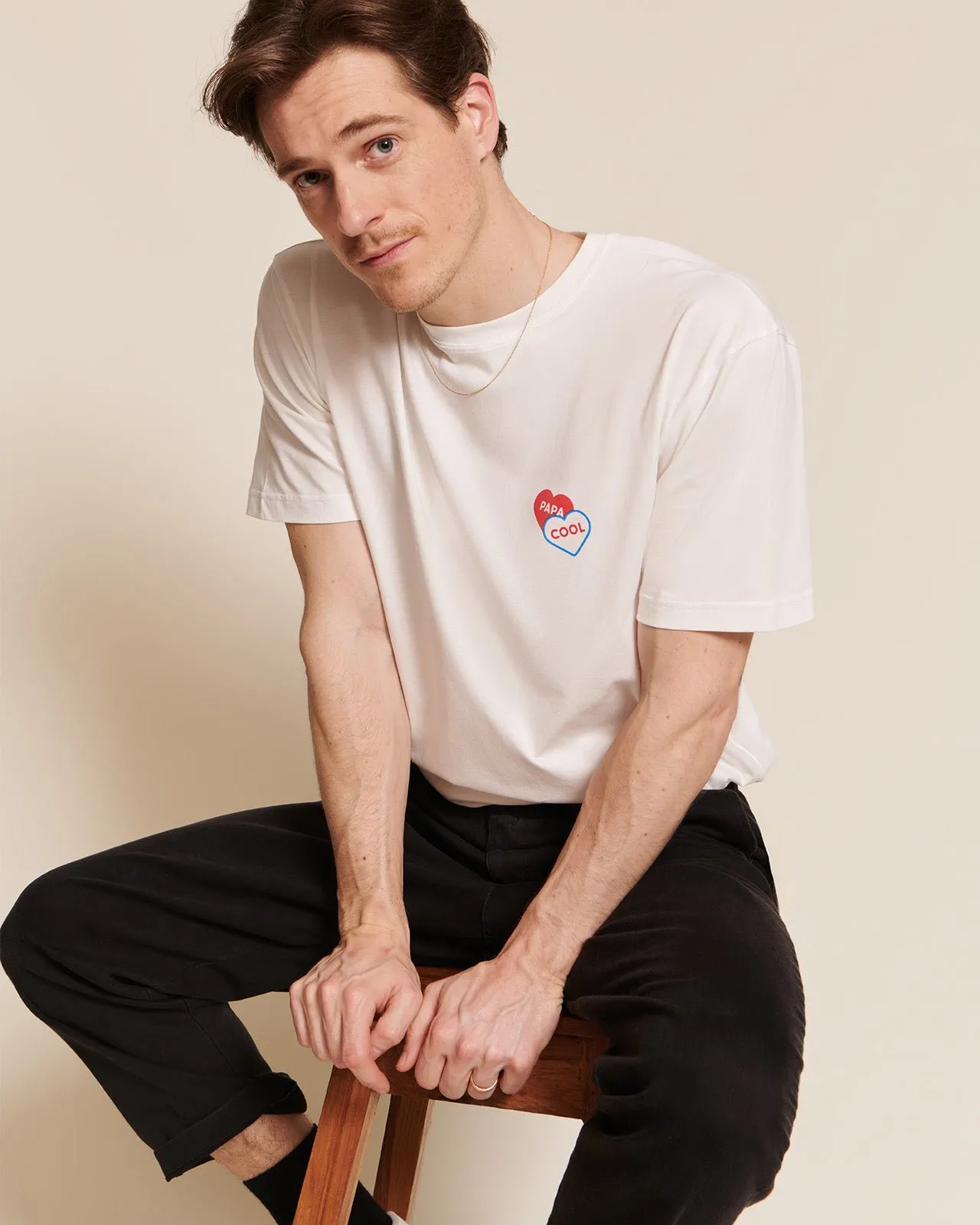Le t-shirt papa cool 2 cœurs en coton bio Blanc