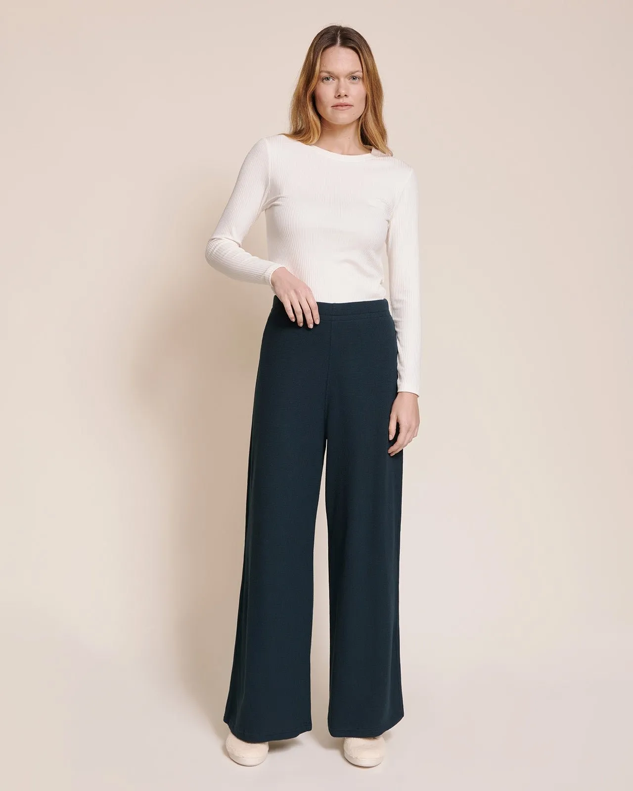 Le bas de pyjama family party femme en coton bio nid d'abeille Bleu