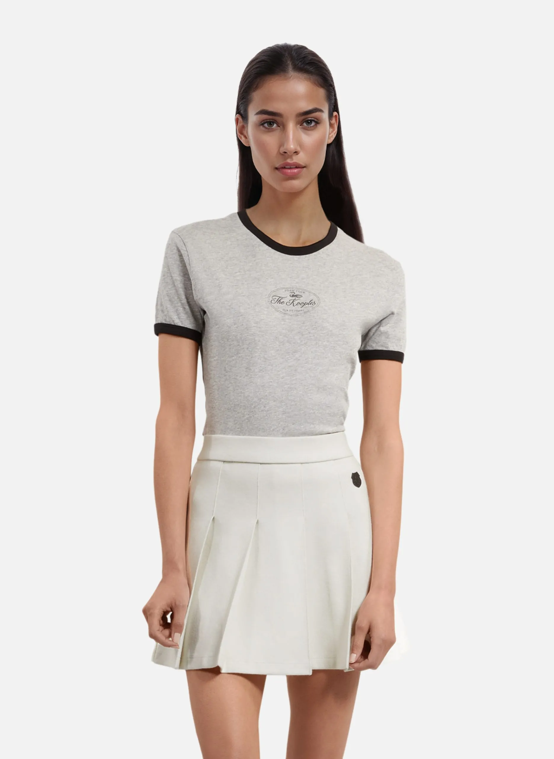 Jupe courte plissée Beige