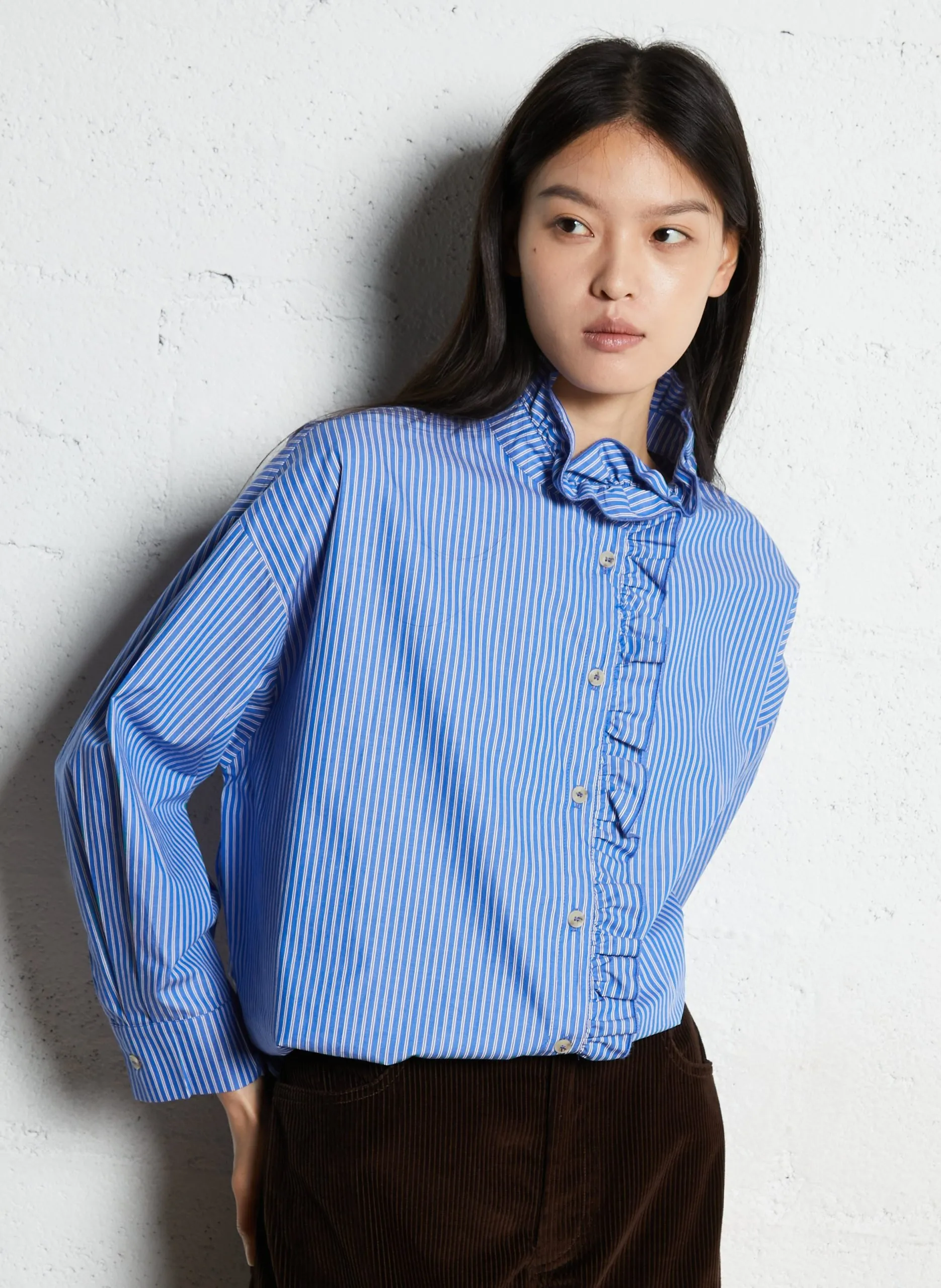 Chemise oversize en coton rayé Bleu GILDA