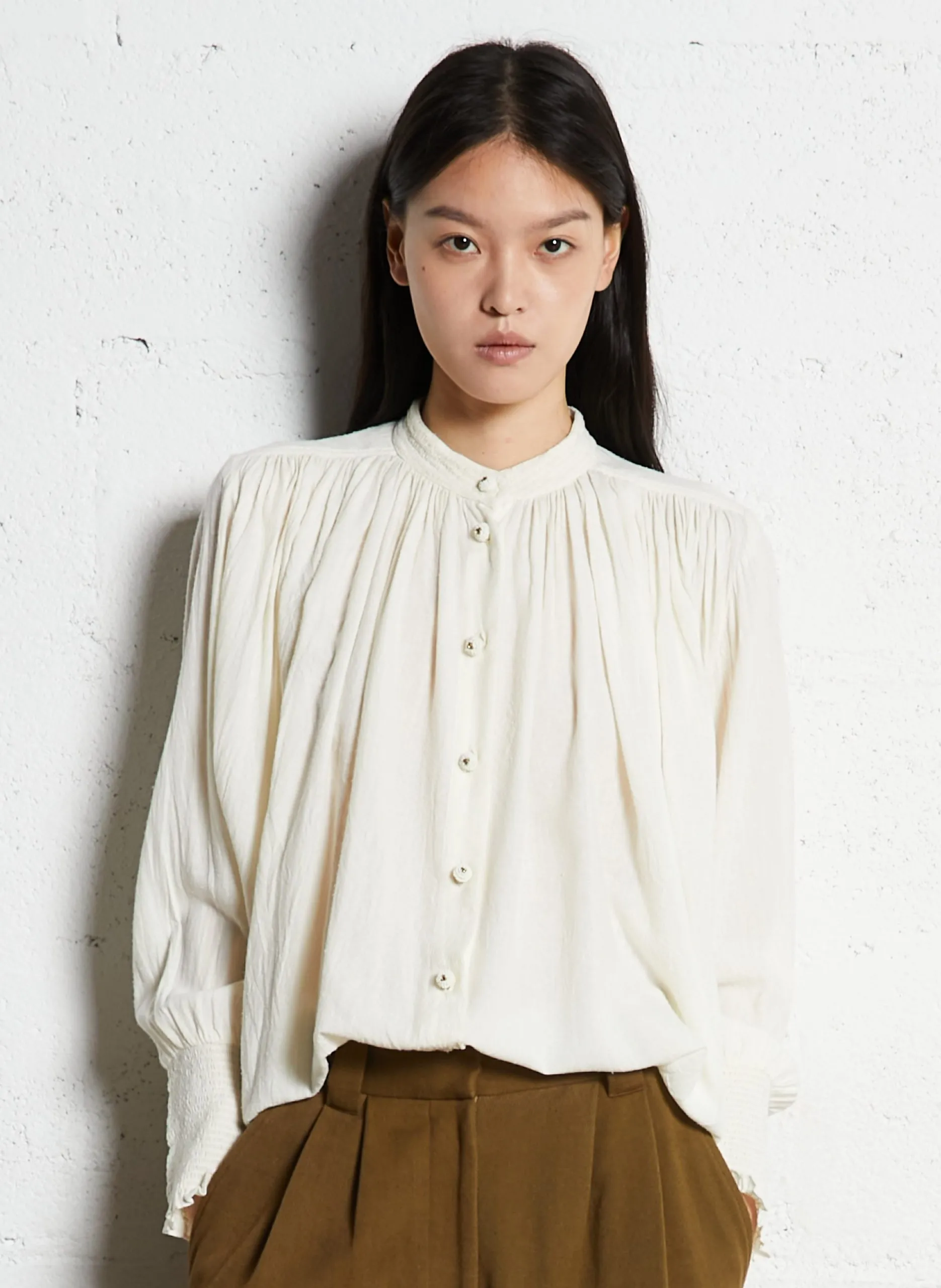 Blouse ample boutonnée unie Blanc CESAR