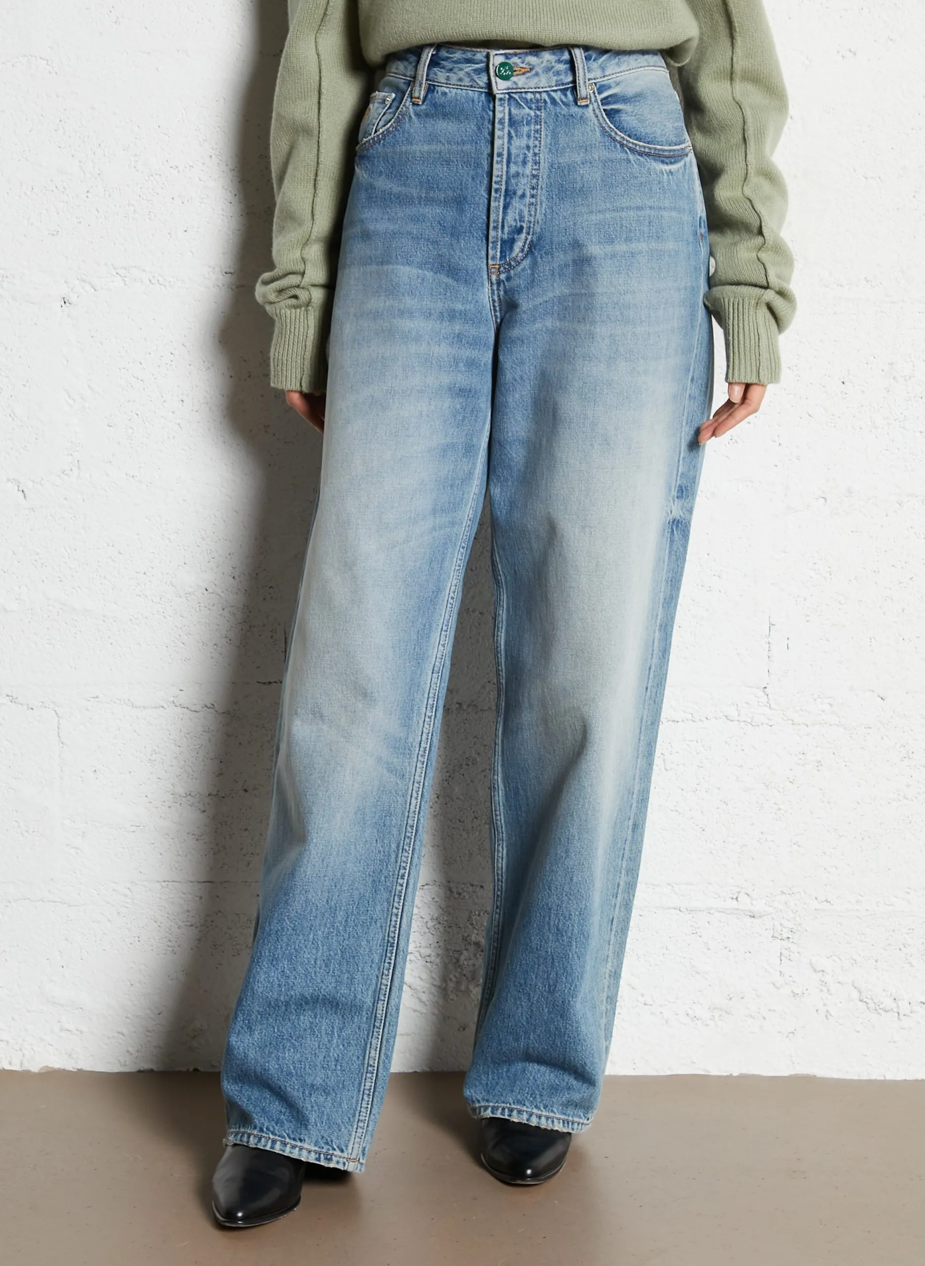 Jean droit en coton Bleu PIA