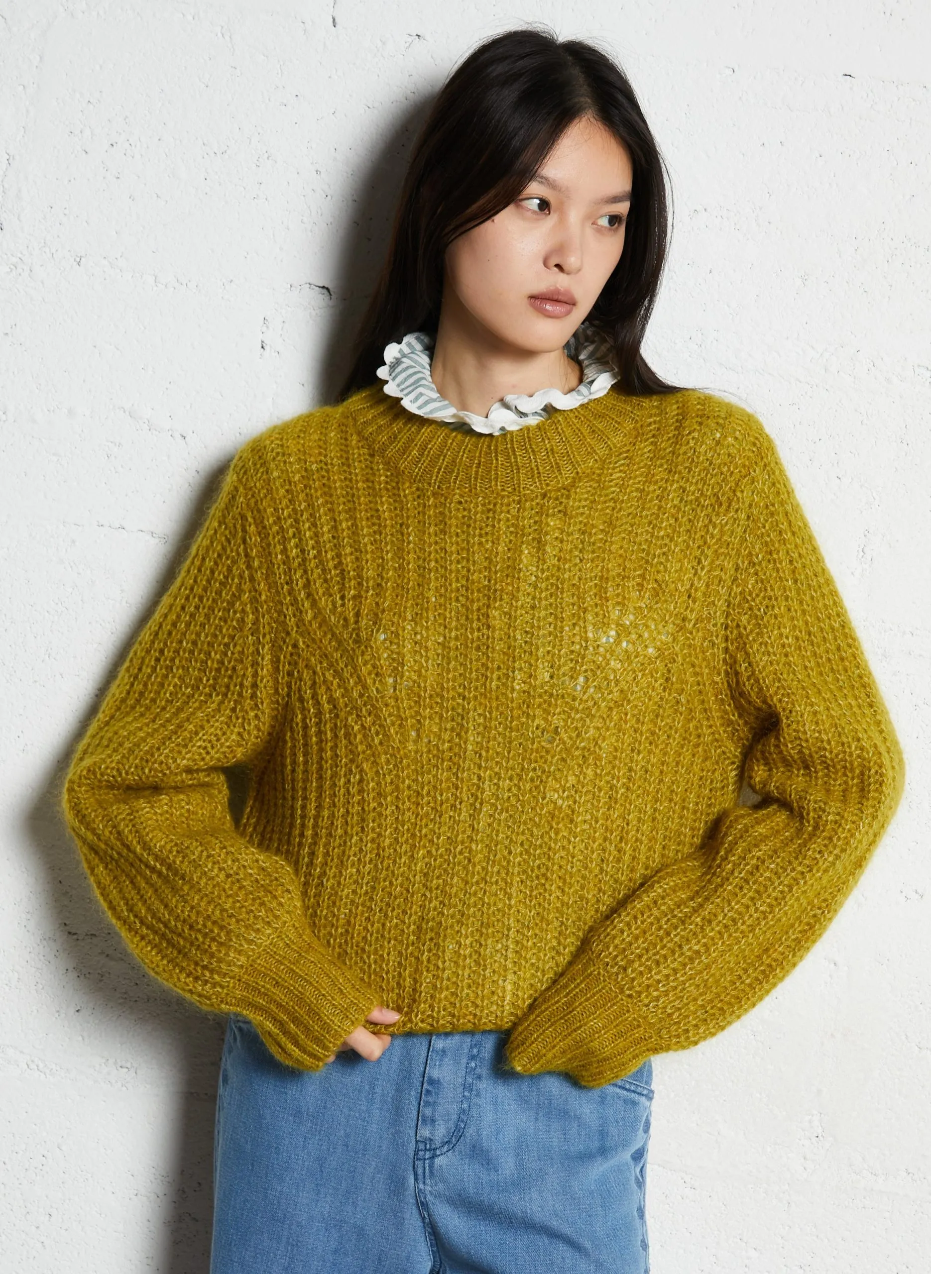 Pull droit en maille tricotée Vert DINA