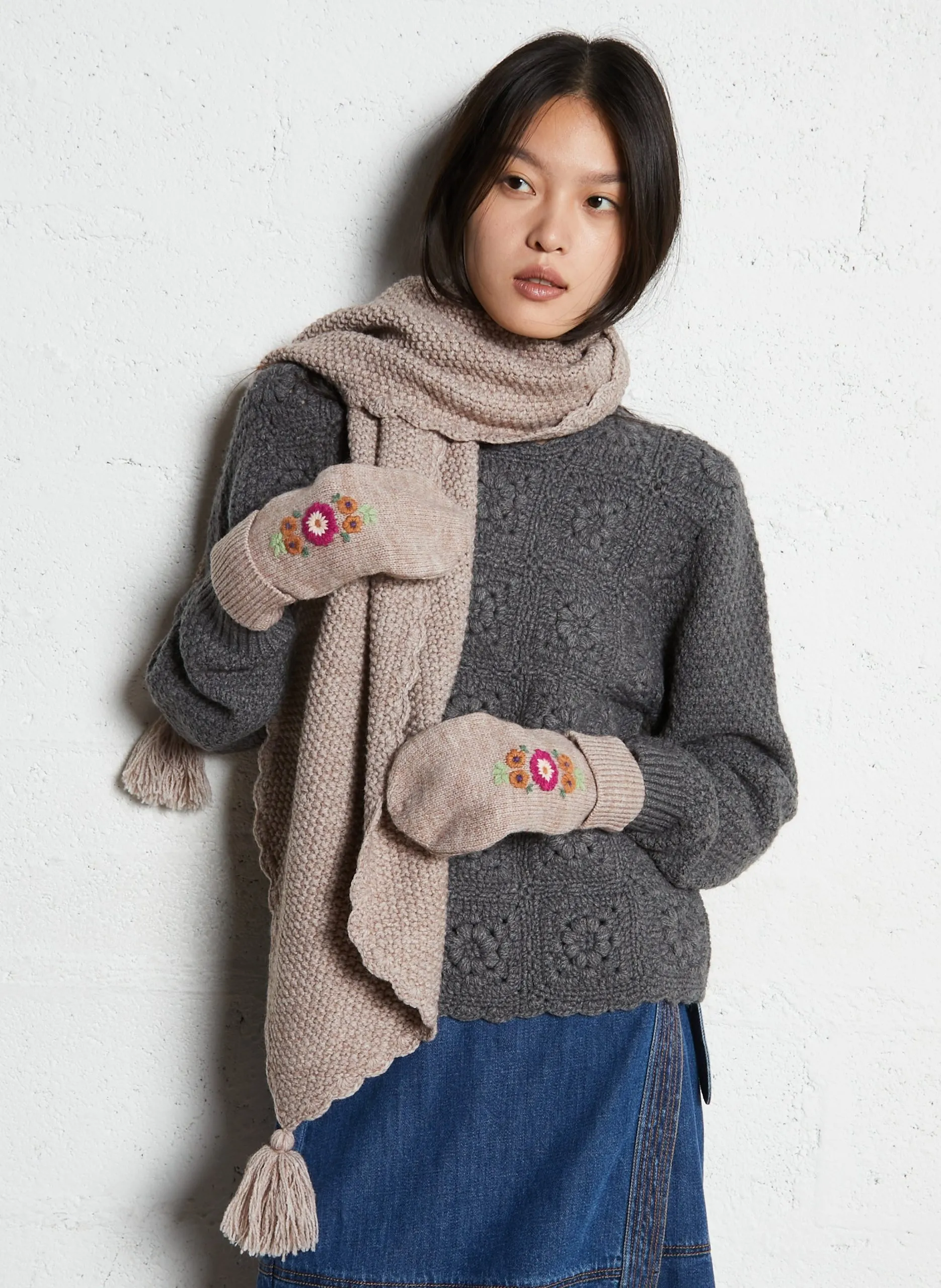 Echarpe Beige POMPON