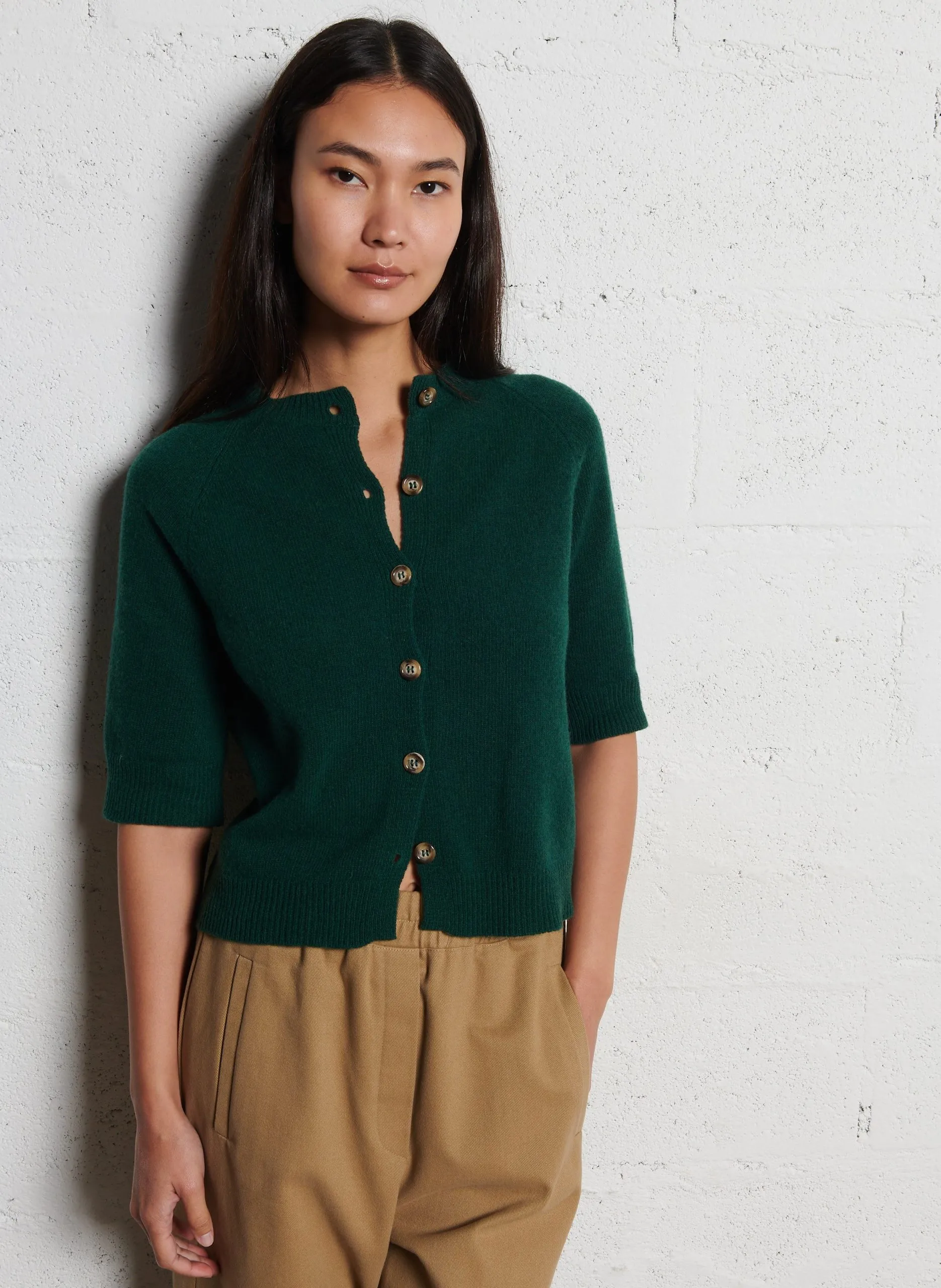 Gilet droit en laine mélangée Vert SERGE