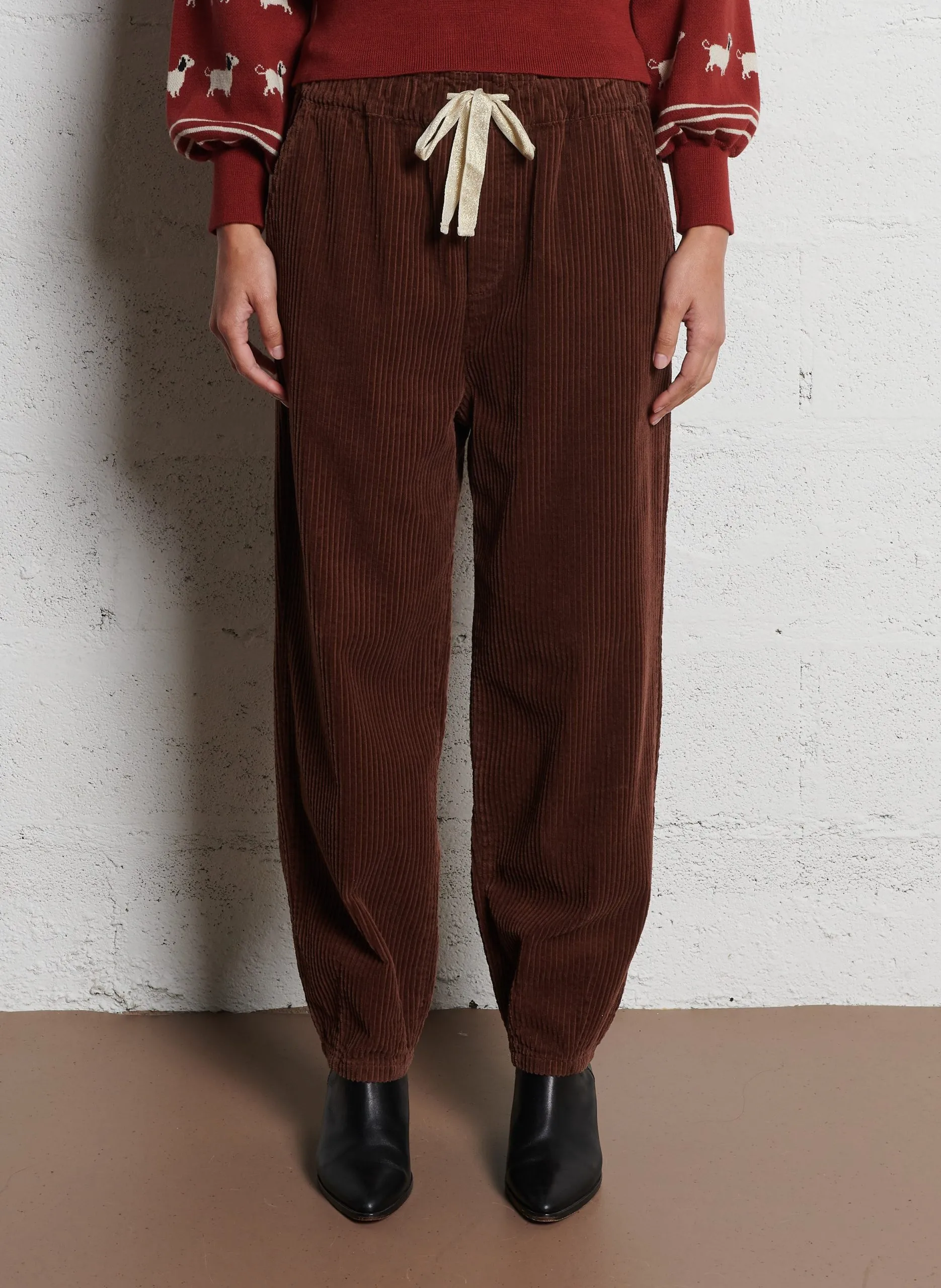 Pantalon large en velours côtelé Marron CLARK