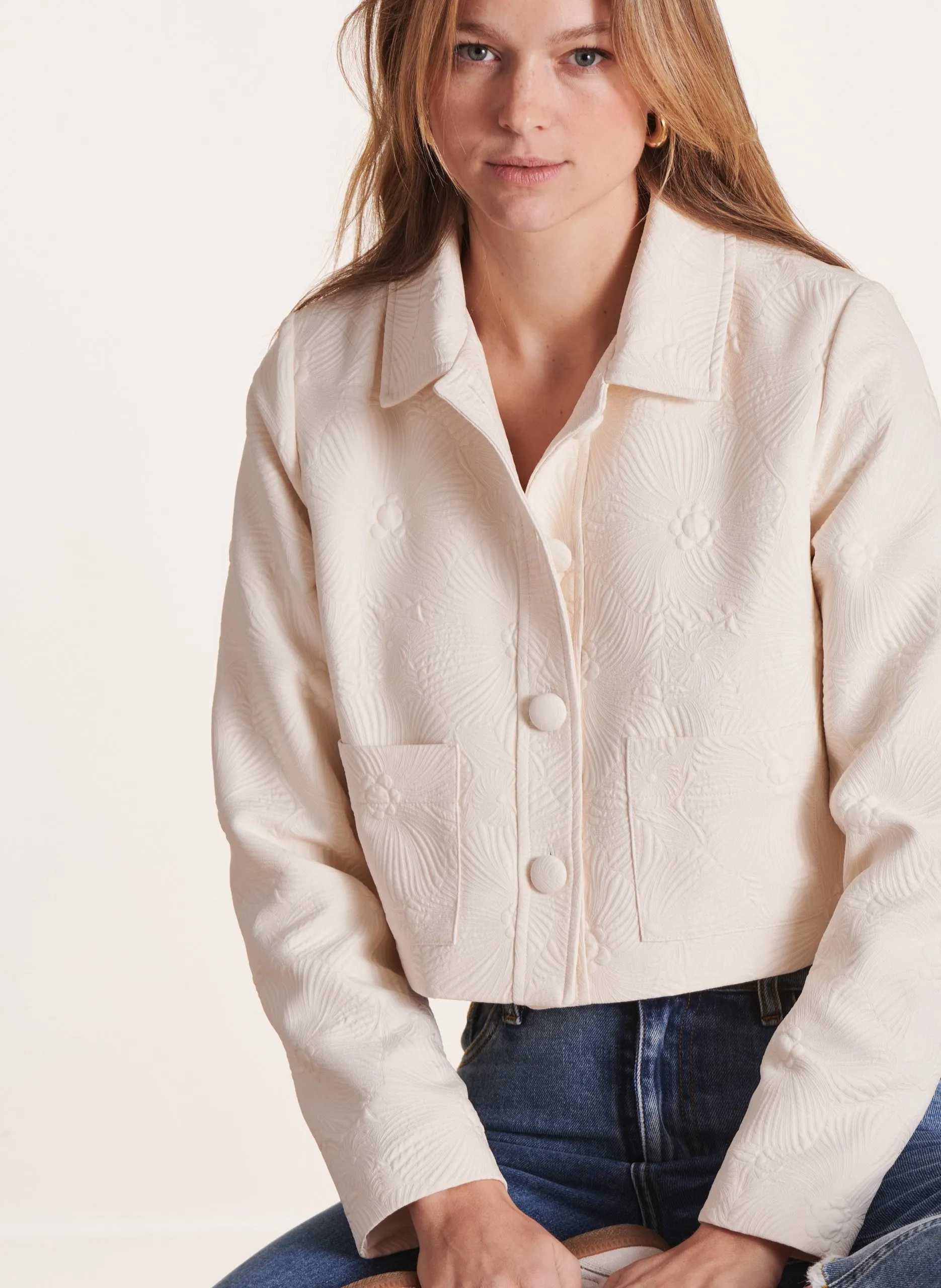 Veste courte col classique Blanc