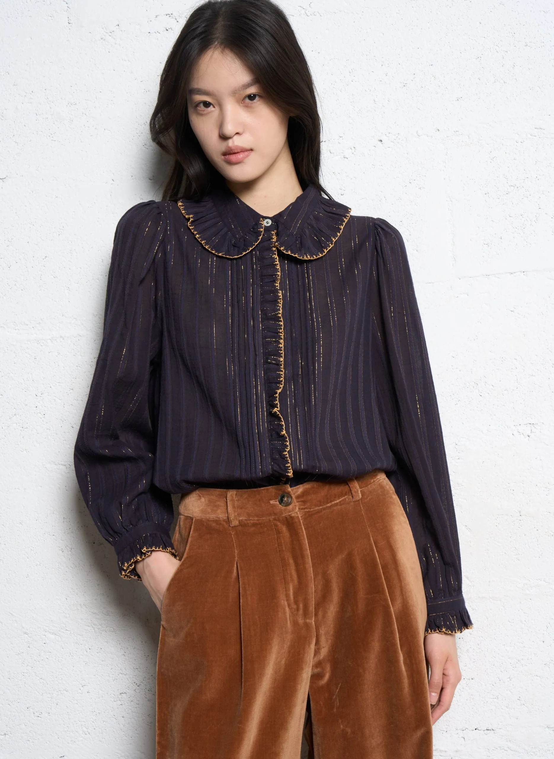 Chemise col classique en coton Bleu CHRISTELLE