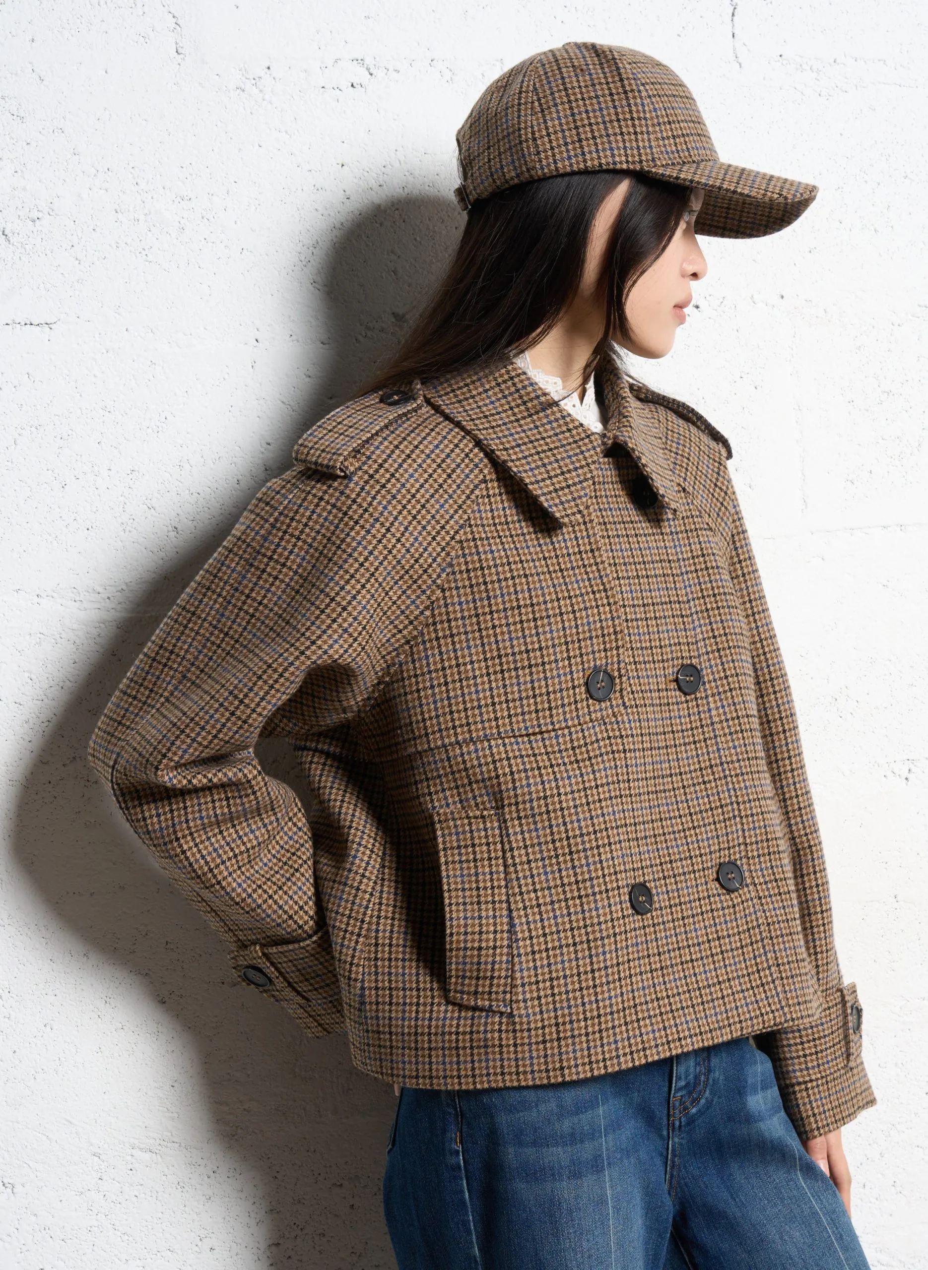 Manteau court boutonné à motifs Beige ERIN