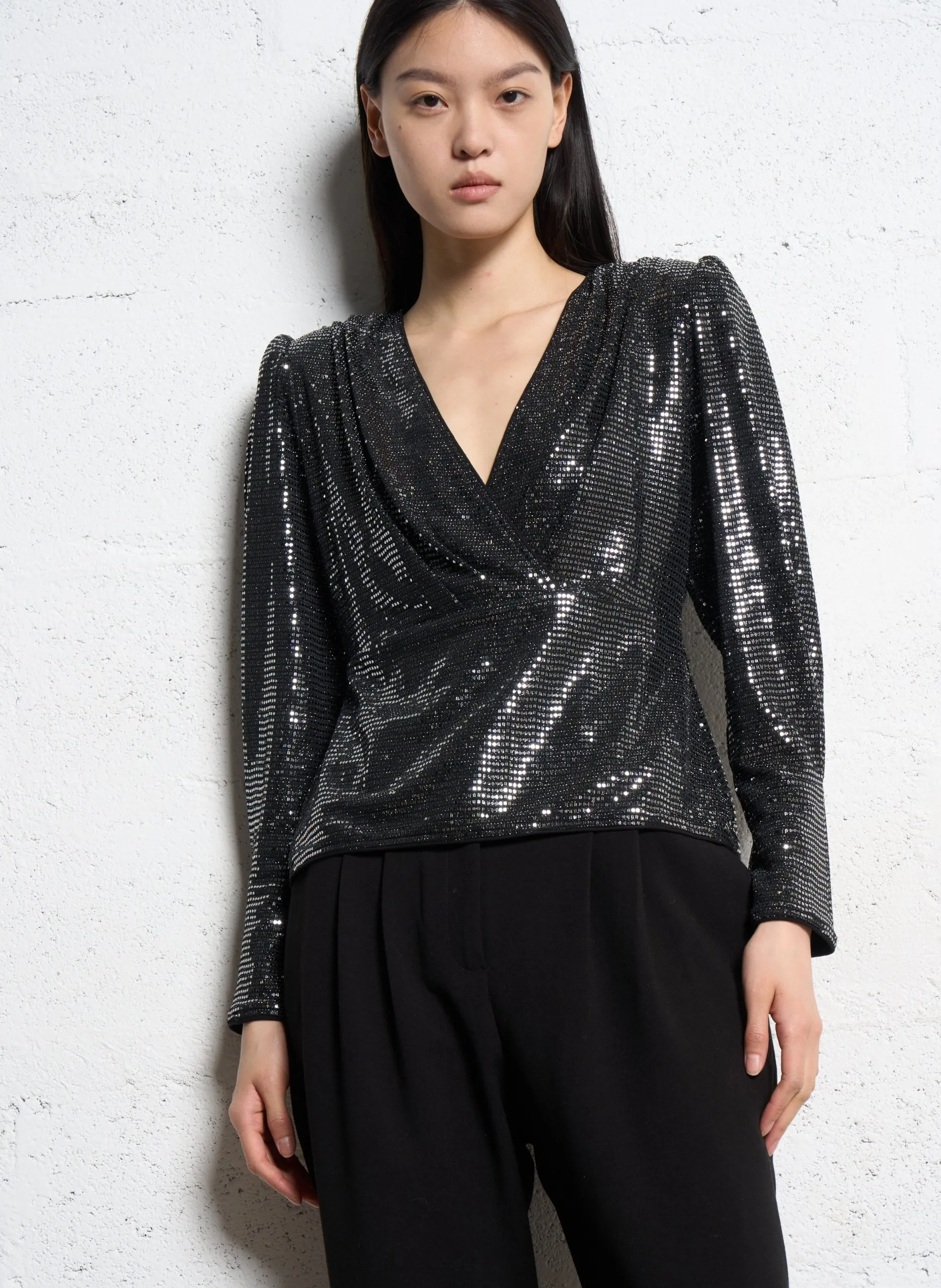 Top cache-cœur structuré à sequins Argent LORENA