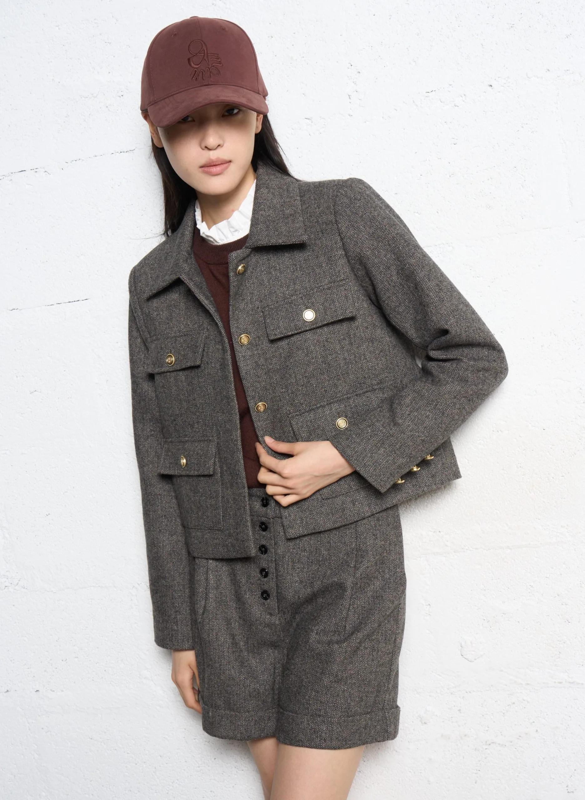 Veste droite en laine recyclée mélangée Noir DEXTER