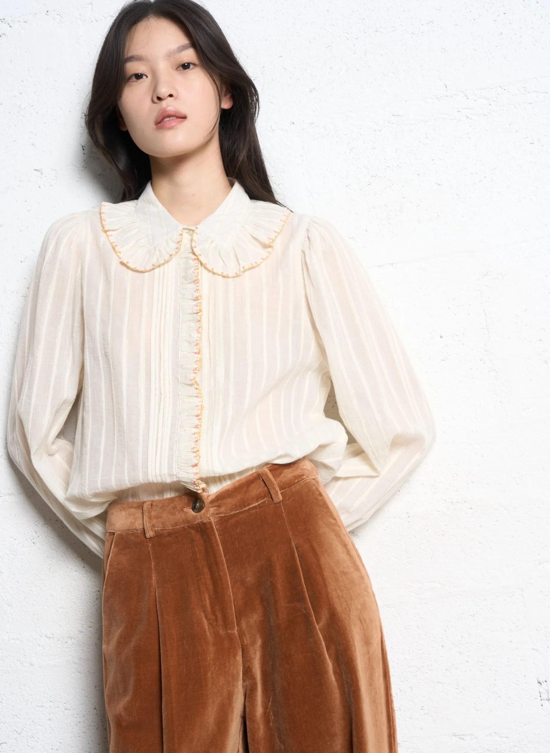 Chemise col classique en coton Beige CHRISTELLE