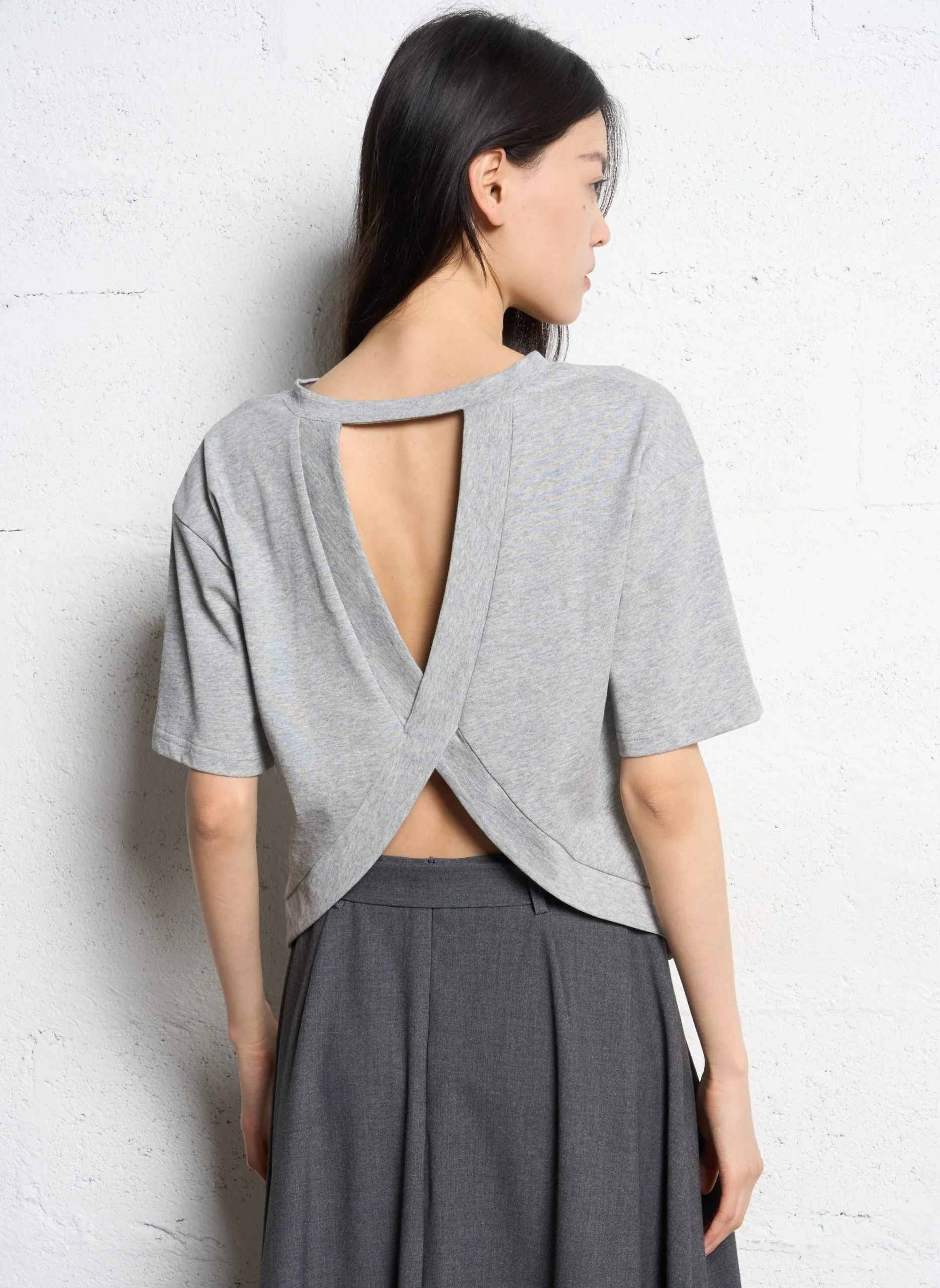 Tee-shirt col rond en coton bio Gris MARTI