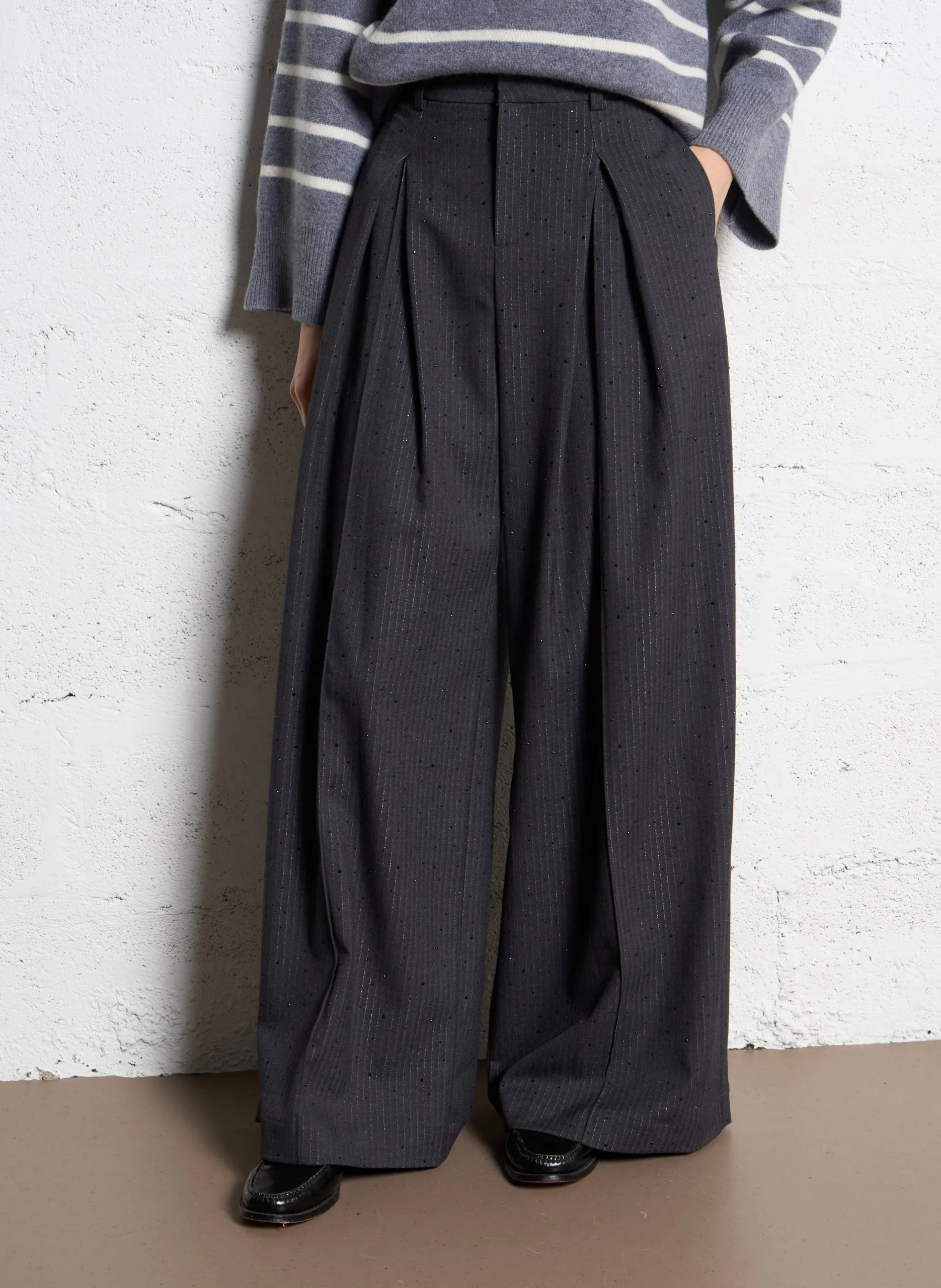 Pantalon large à rayures Gris JULIO