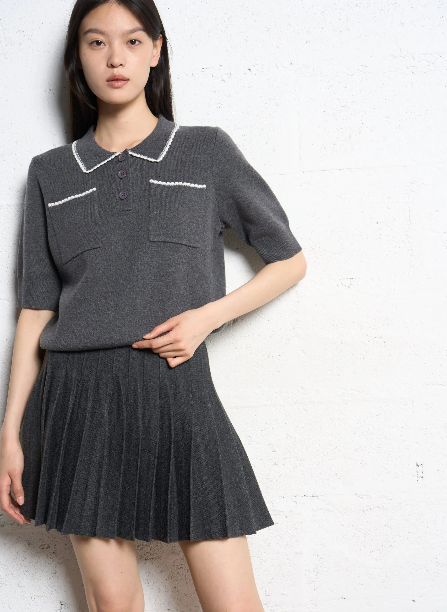 Pull col classqiue Noir POLKA