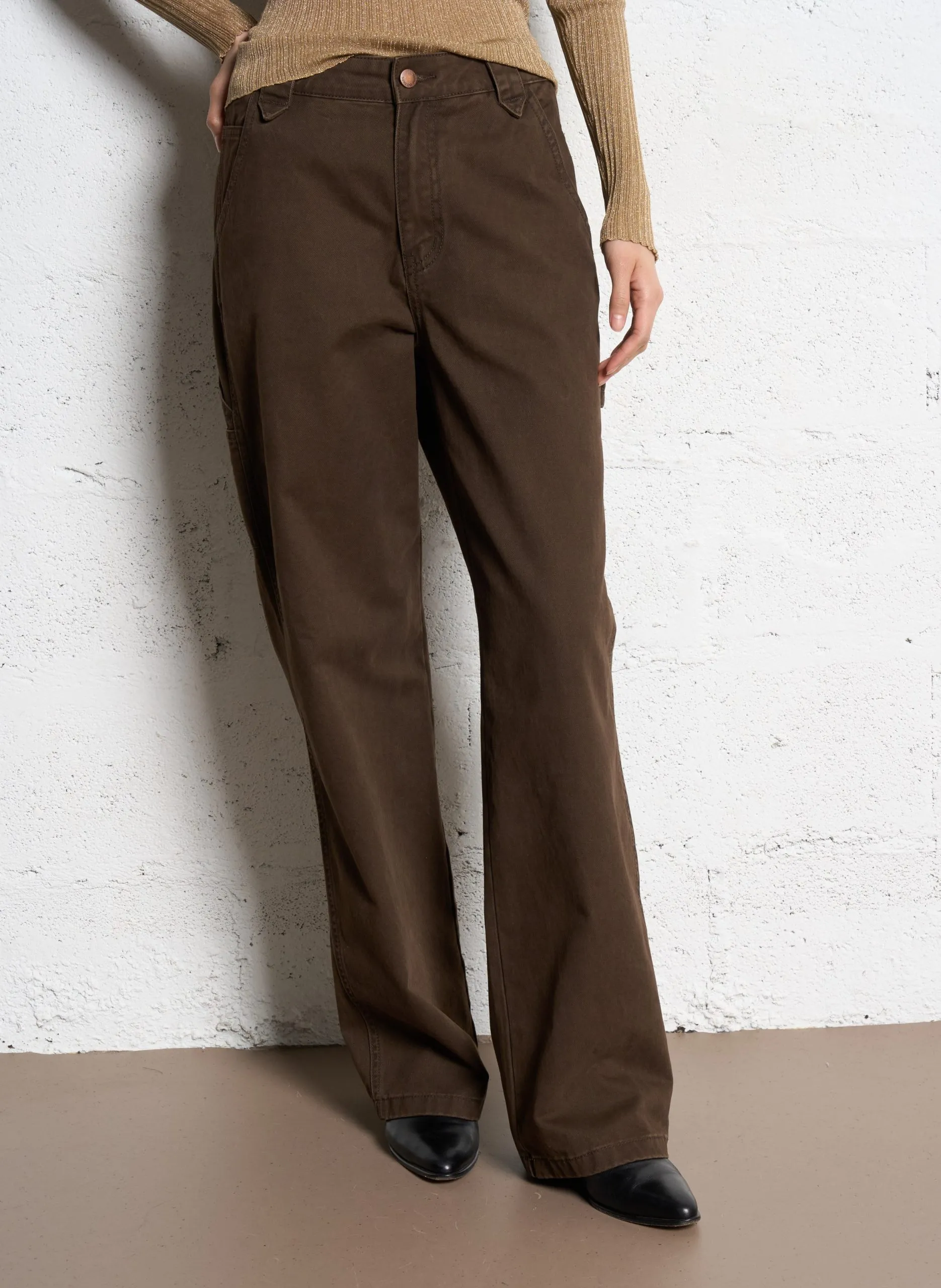 Pantalon droite en coton bio Marron JEFF