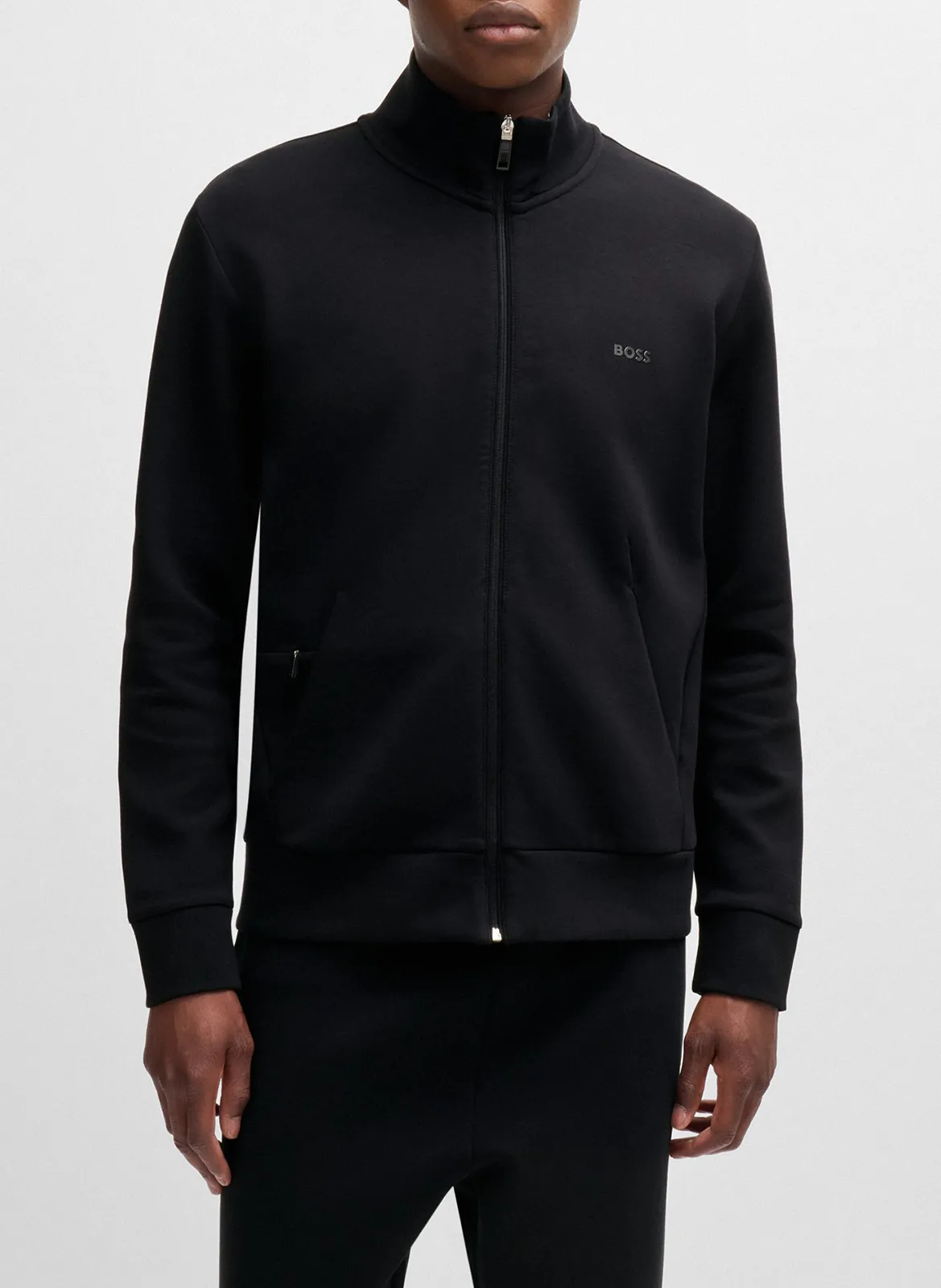 Sweat droit zippée sérigraphié en coton stretch Noir