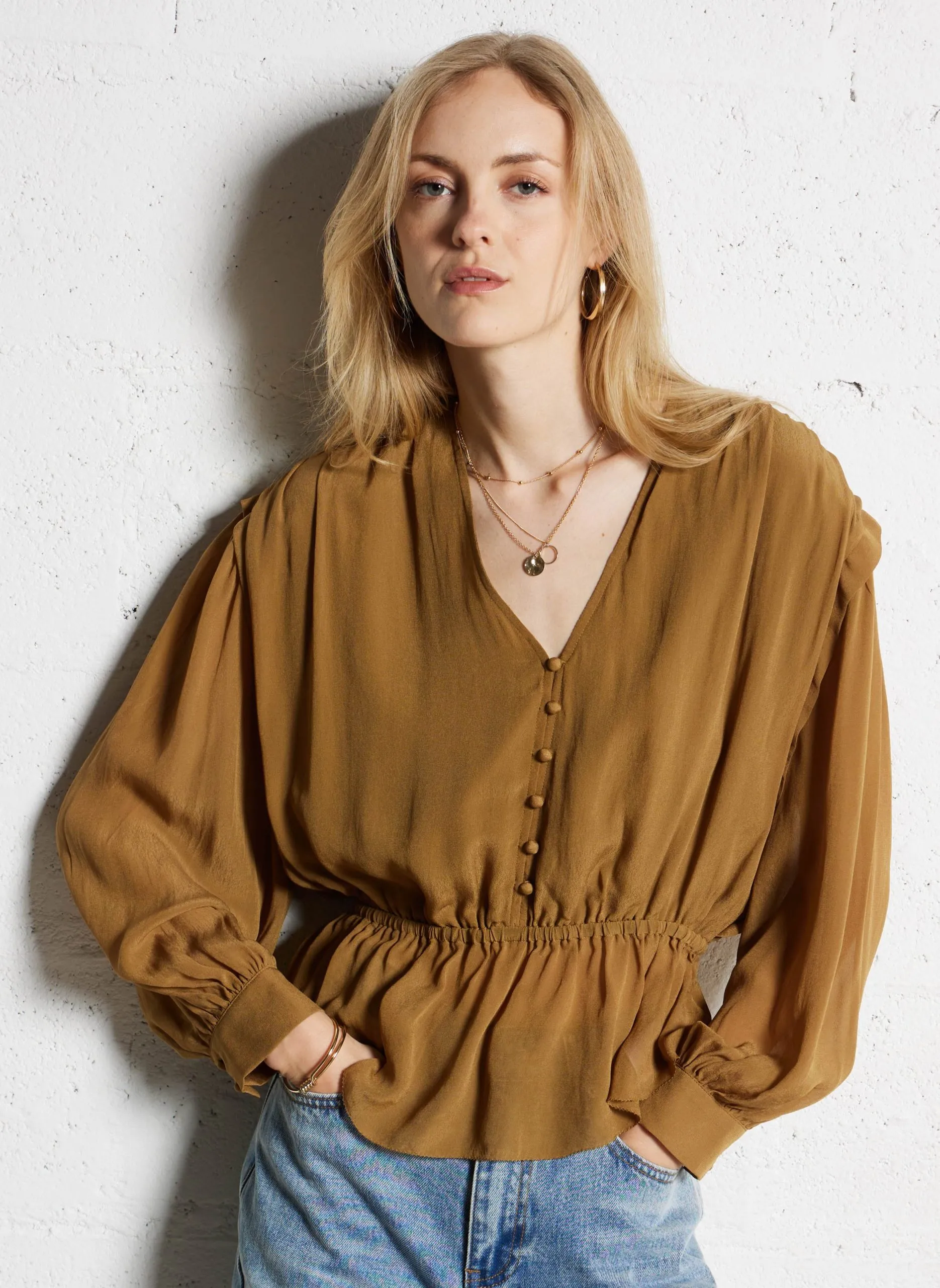 Blouse col v Kaki LINSAY