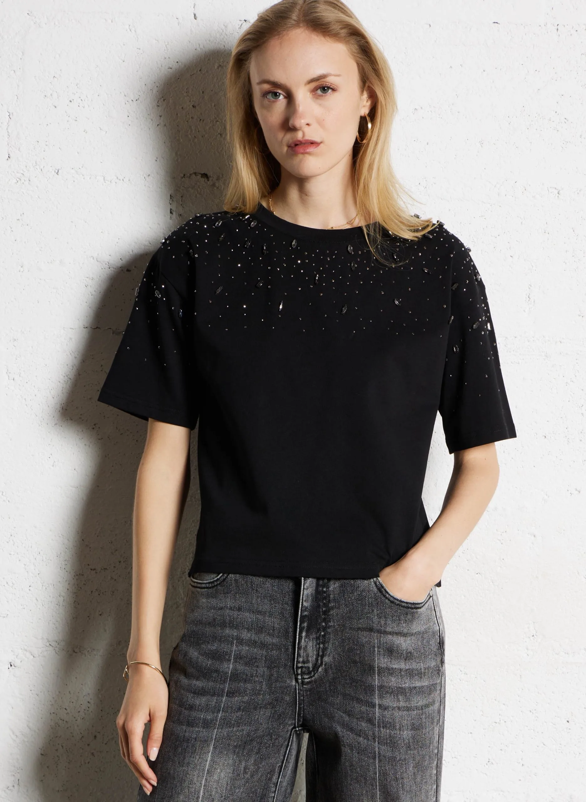 Tee-shirt col rond en coton bio Noir MARTISY