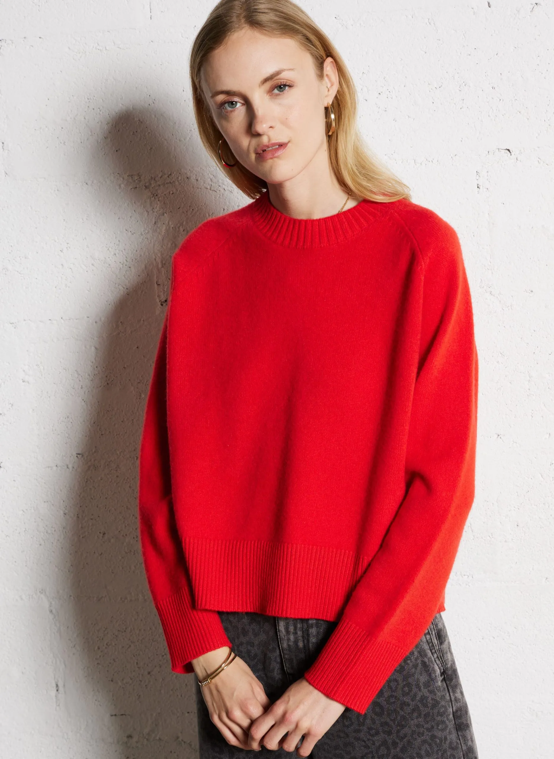 Pull ample col rond en laine Rouge PAULVAR