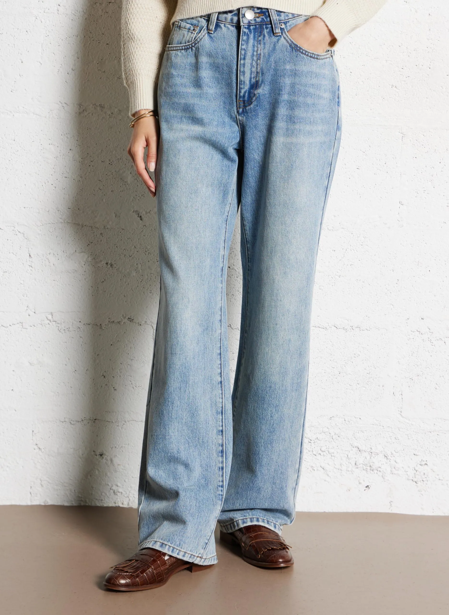 Jean droit en coton Bleu ROCKY