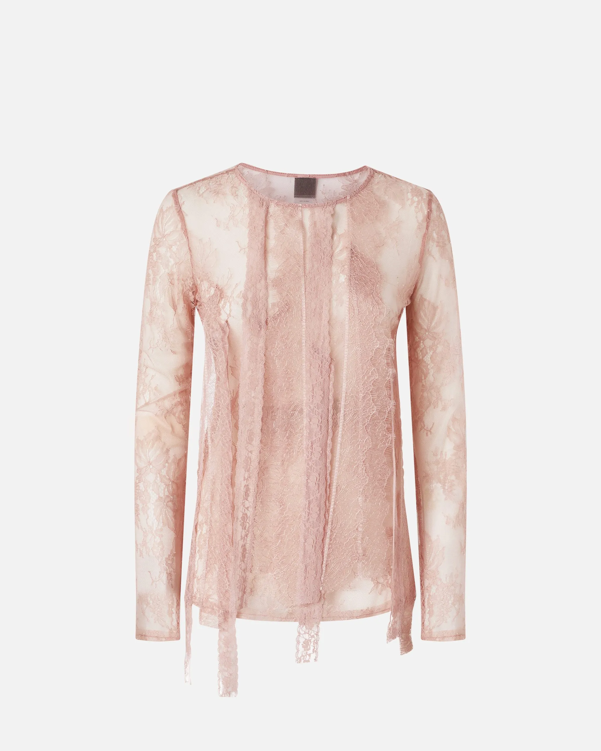 T-shirt ajusté en dentelle à franges Rose