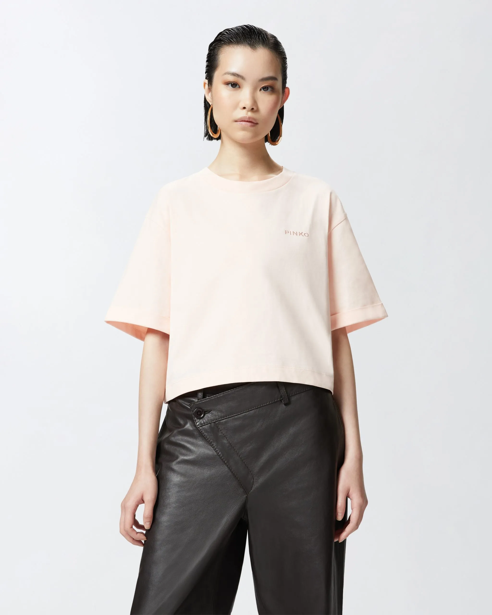 T-shirt court avec logo brodé Rose