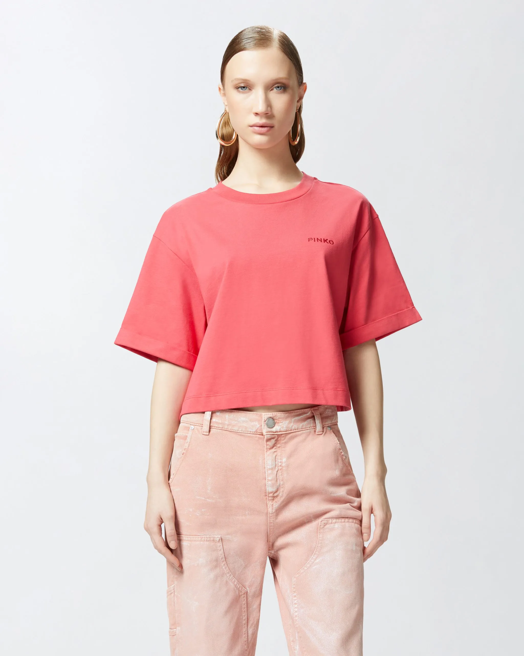 T-shirt court avec logo brodé Rouge