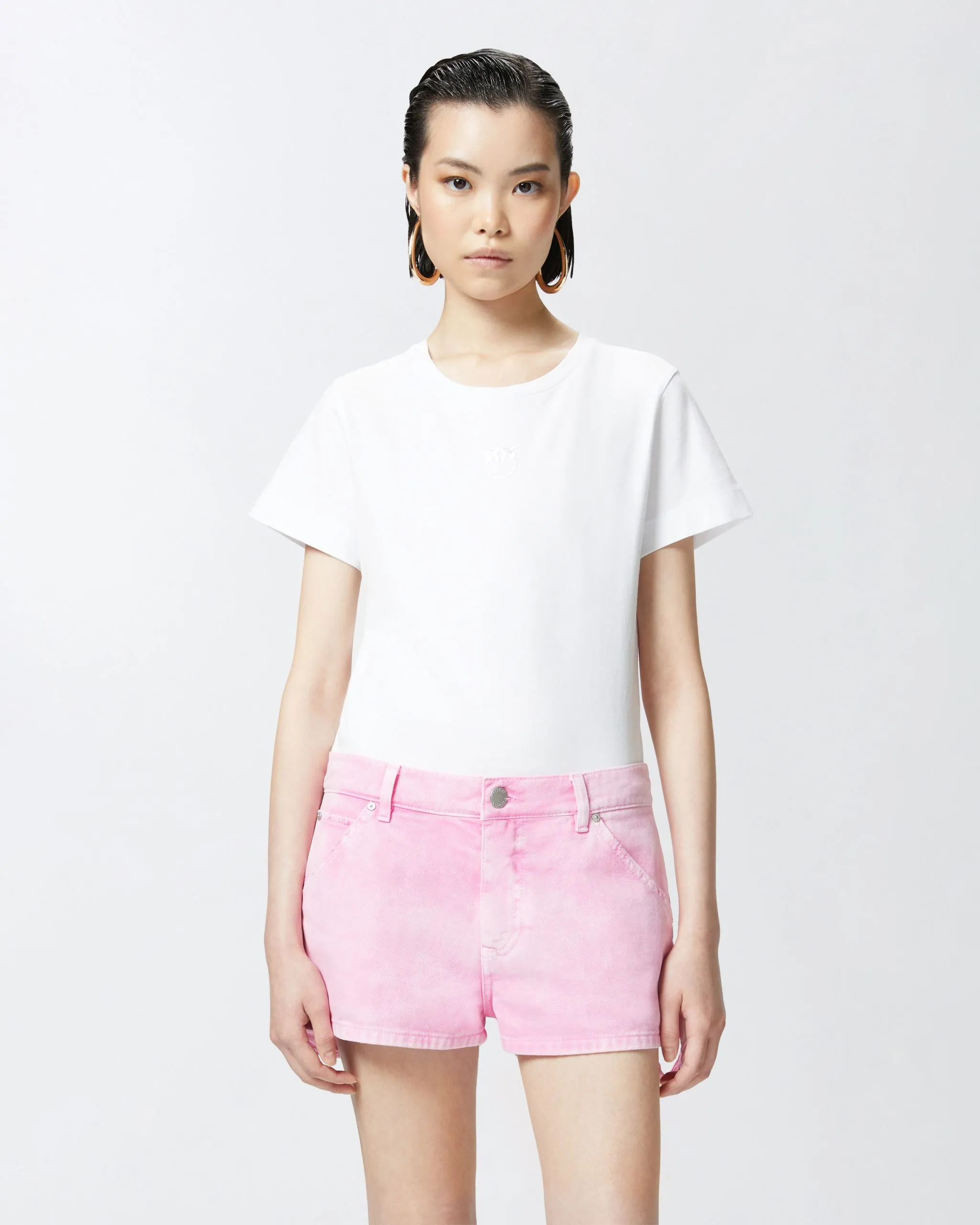 T-shirt à manches courtes et logo brodé Blanc