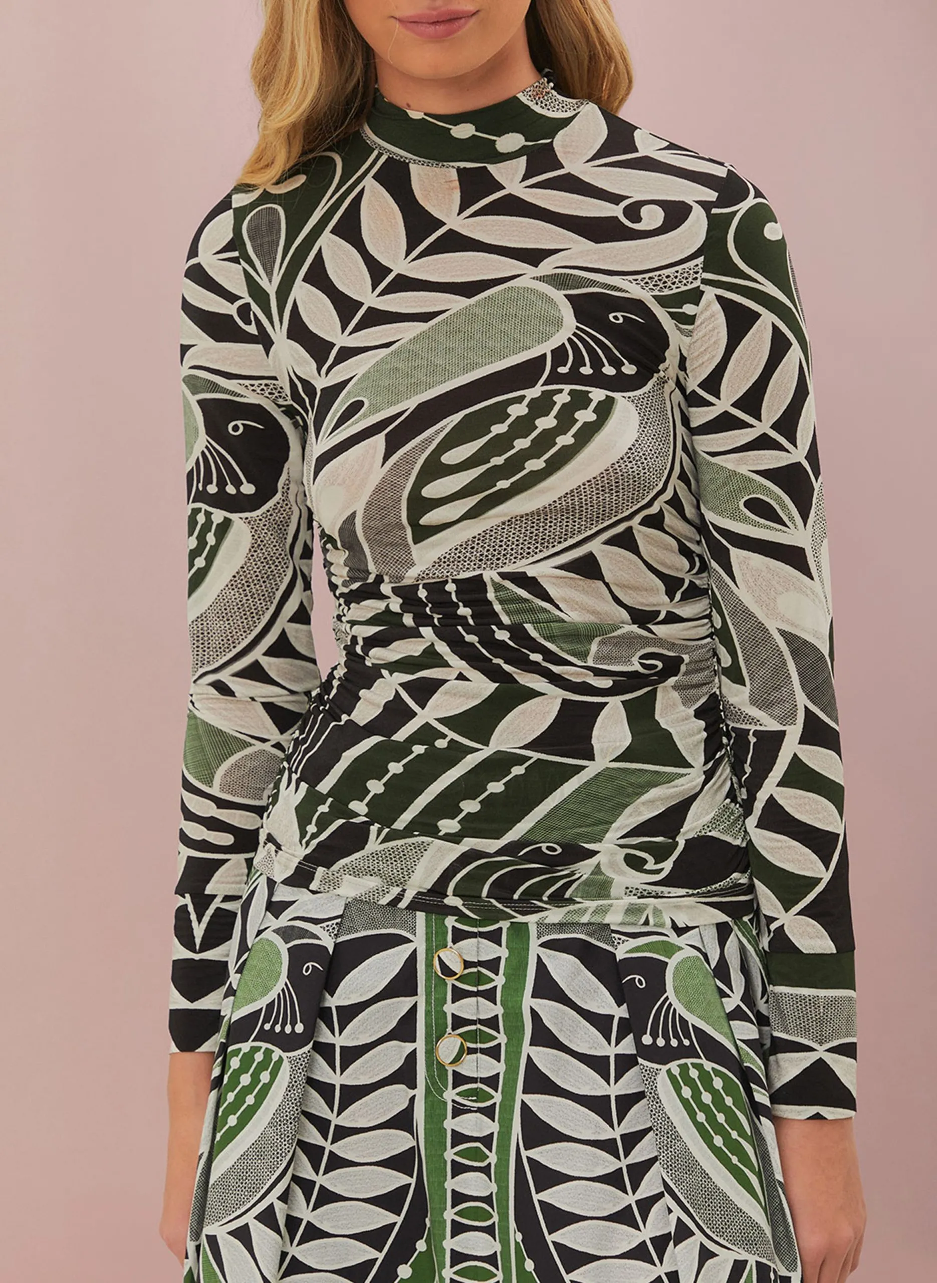 Top col rond imprimé Noir