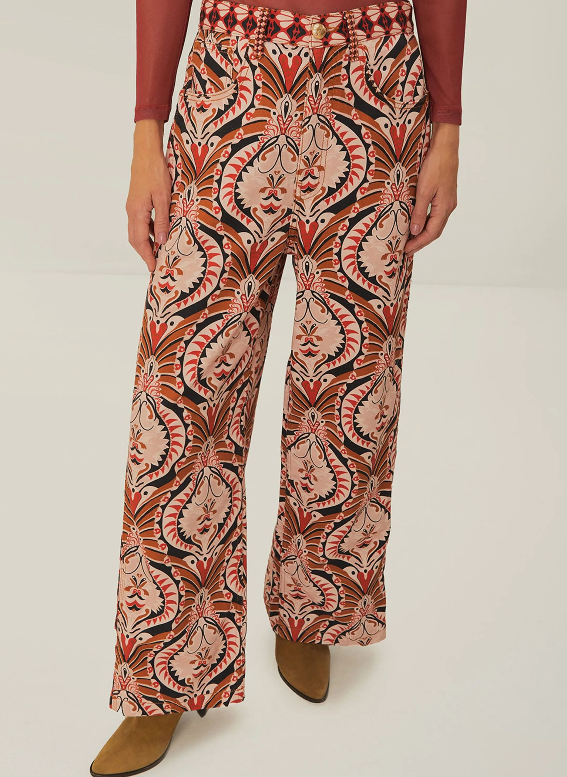 Jean large taille haute à motifs Multicolore