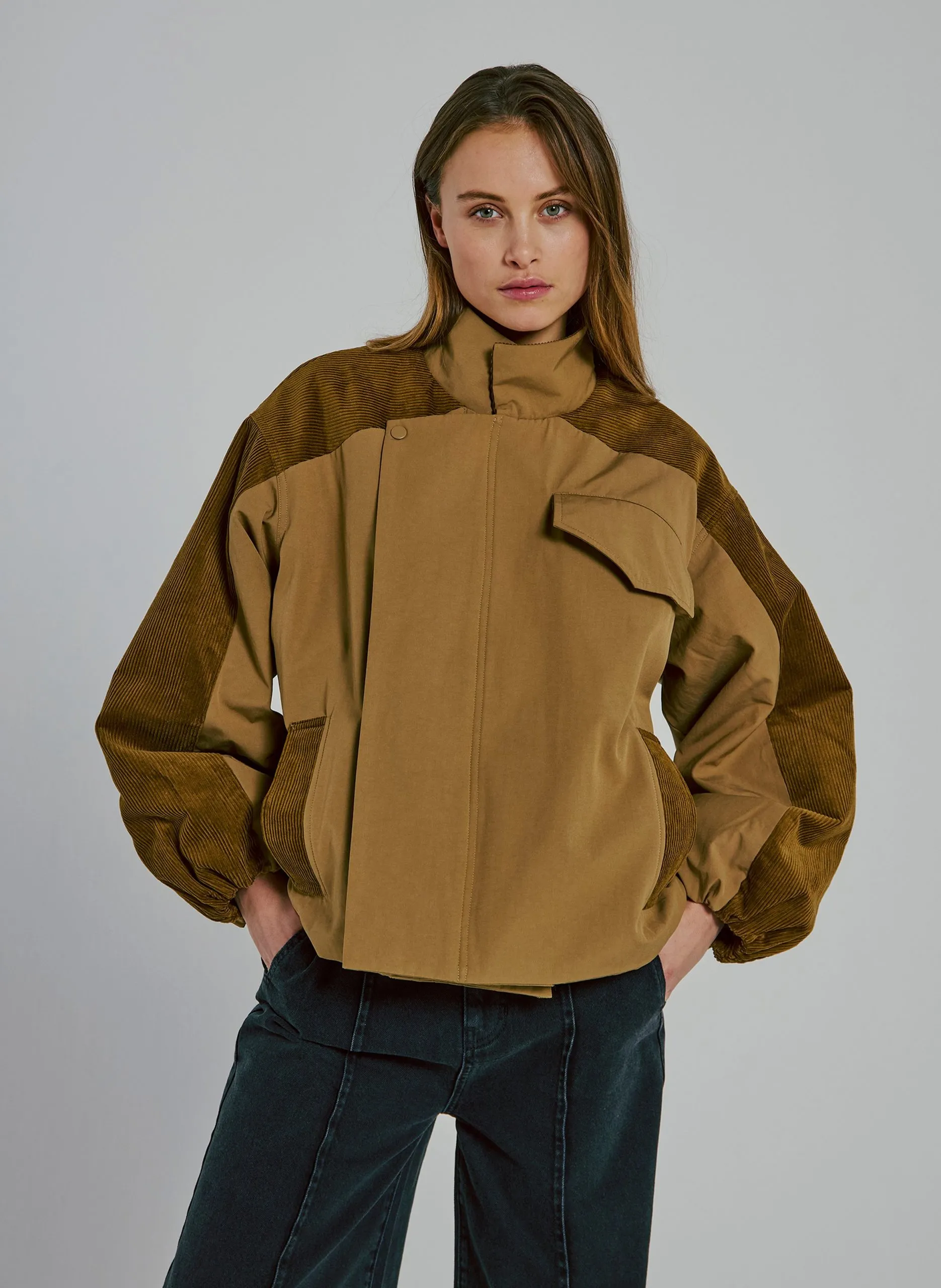 Blouson col montant en coton mélangé Vert CANNA