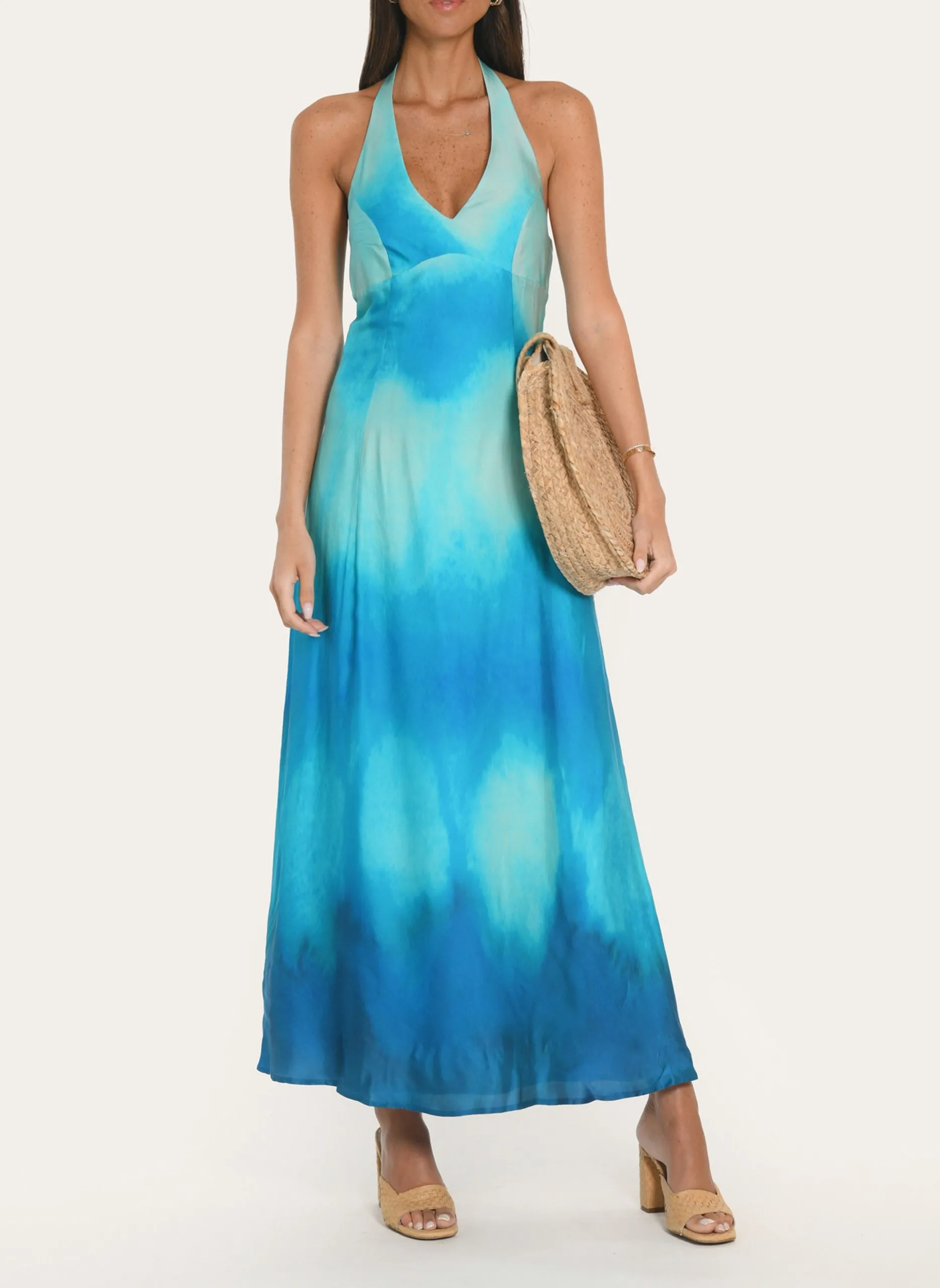 Robe longue dos nu à décolleté V Bleu AURORA