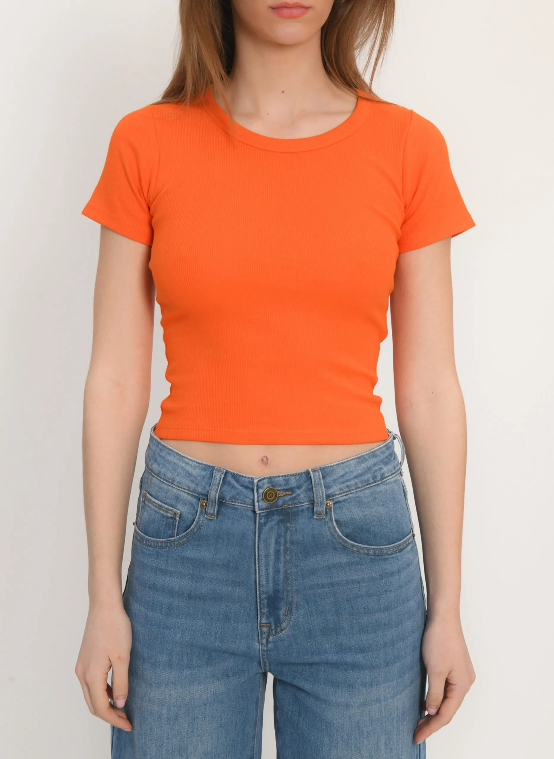 Tee-shirt ajusté côtelé Orange JENNY