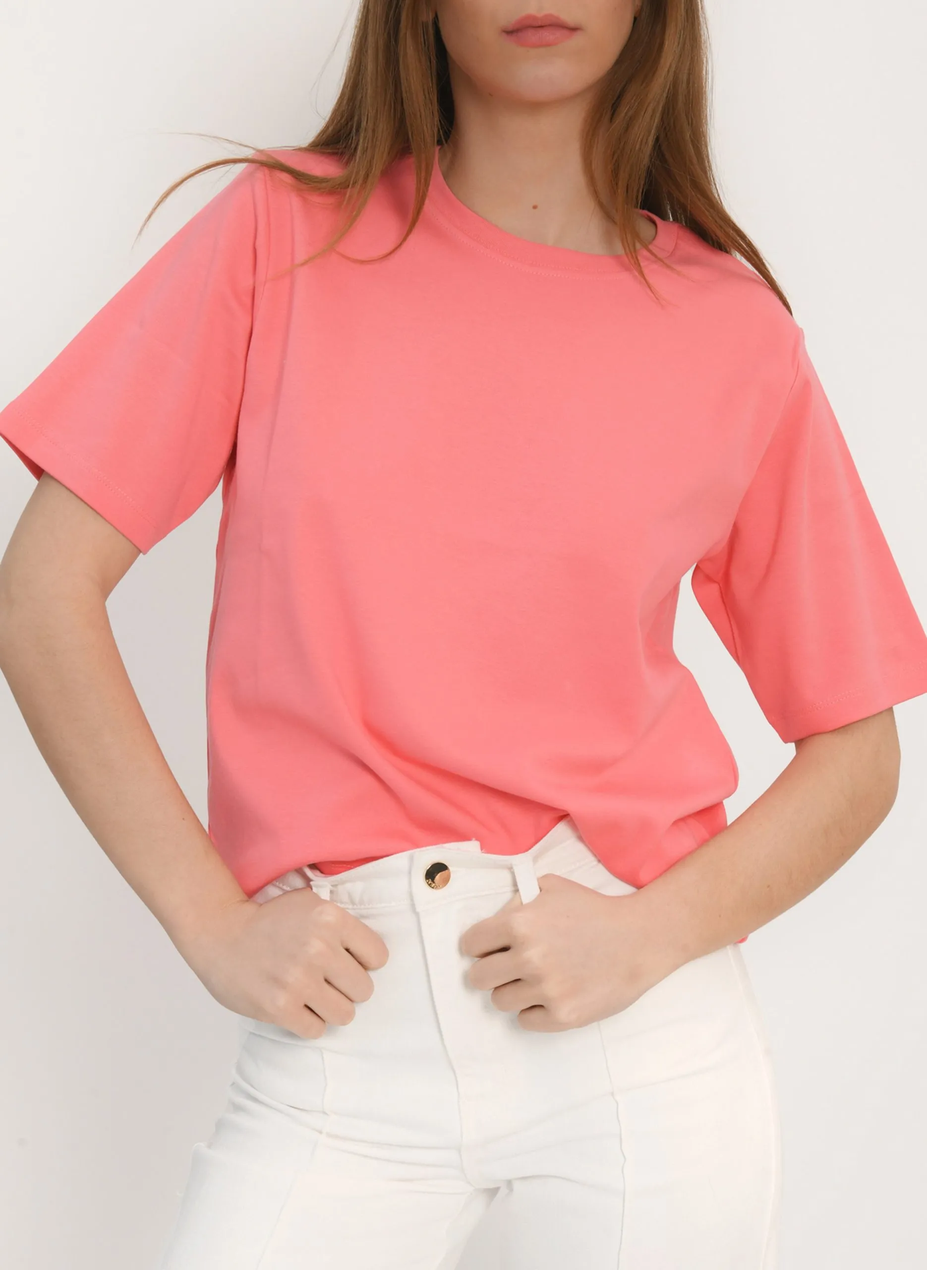 Tee-shirt ample col rond en coton Rose ALISSON