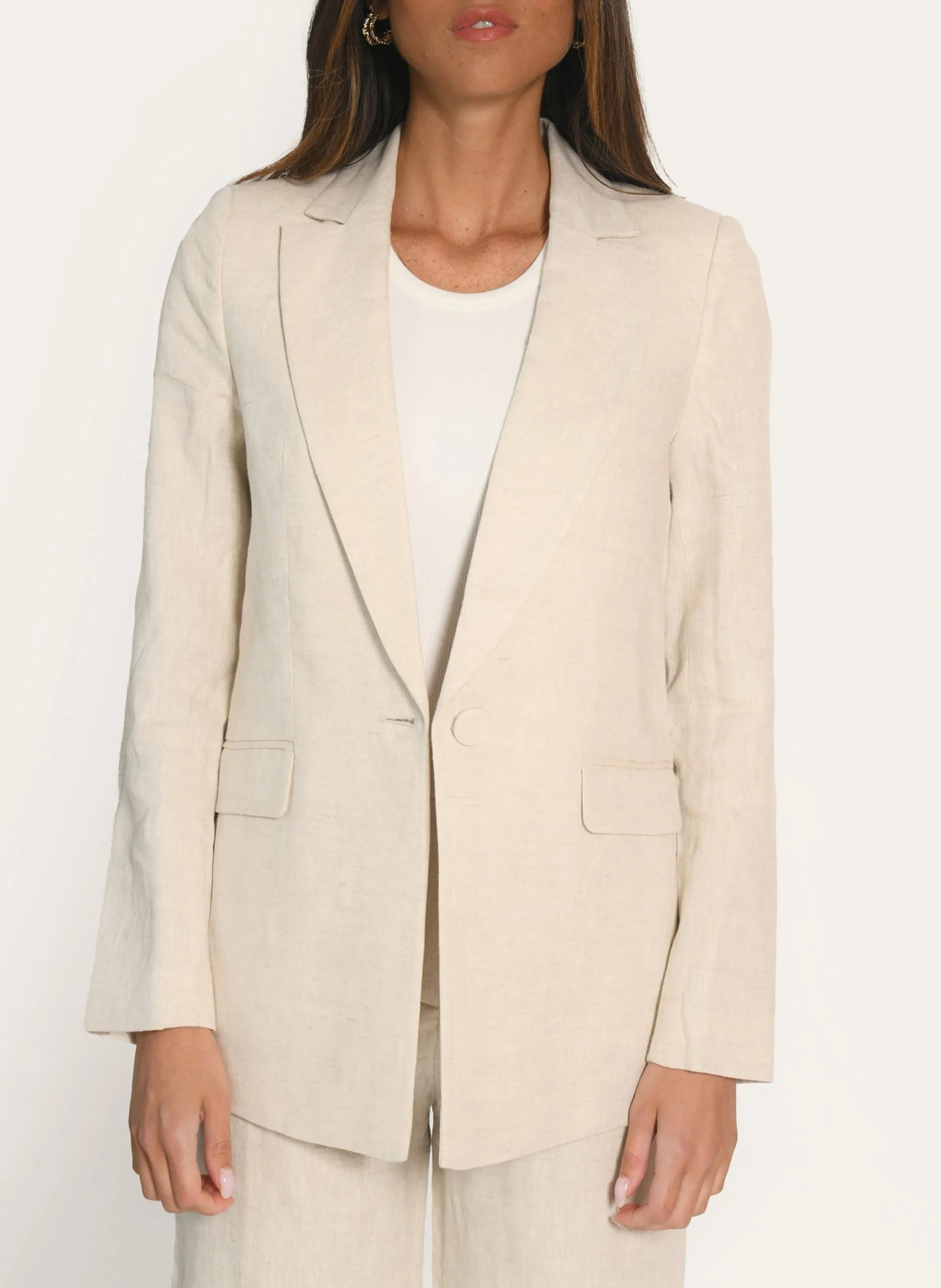 Veste ajustée col tailleur en lin Beige ALICE